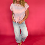 Coastal Stripe Cap Sleeve Top in Pink