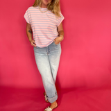 Coastal Stripe Cap Sleeve Top in Pink