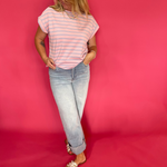Coastal Stripe Cap Sleeve Top in Pink
