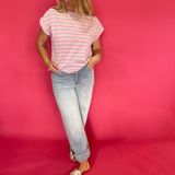 Coastal Stripe Cap Sleeve Top in Pink