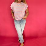 Coastal Stripe Cap Sleeve Top in Pink