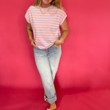 Coastal Stripe Cap Sleeve Top in Pink