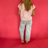 Coastal Stripe Cap Sleeve Top in Pink