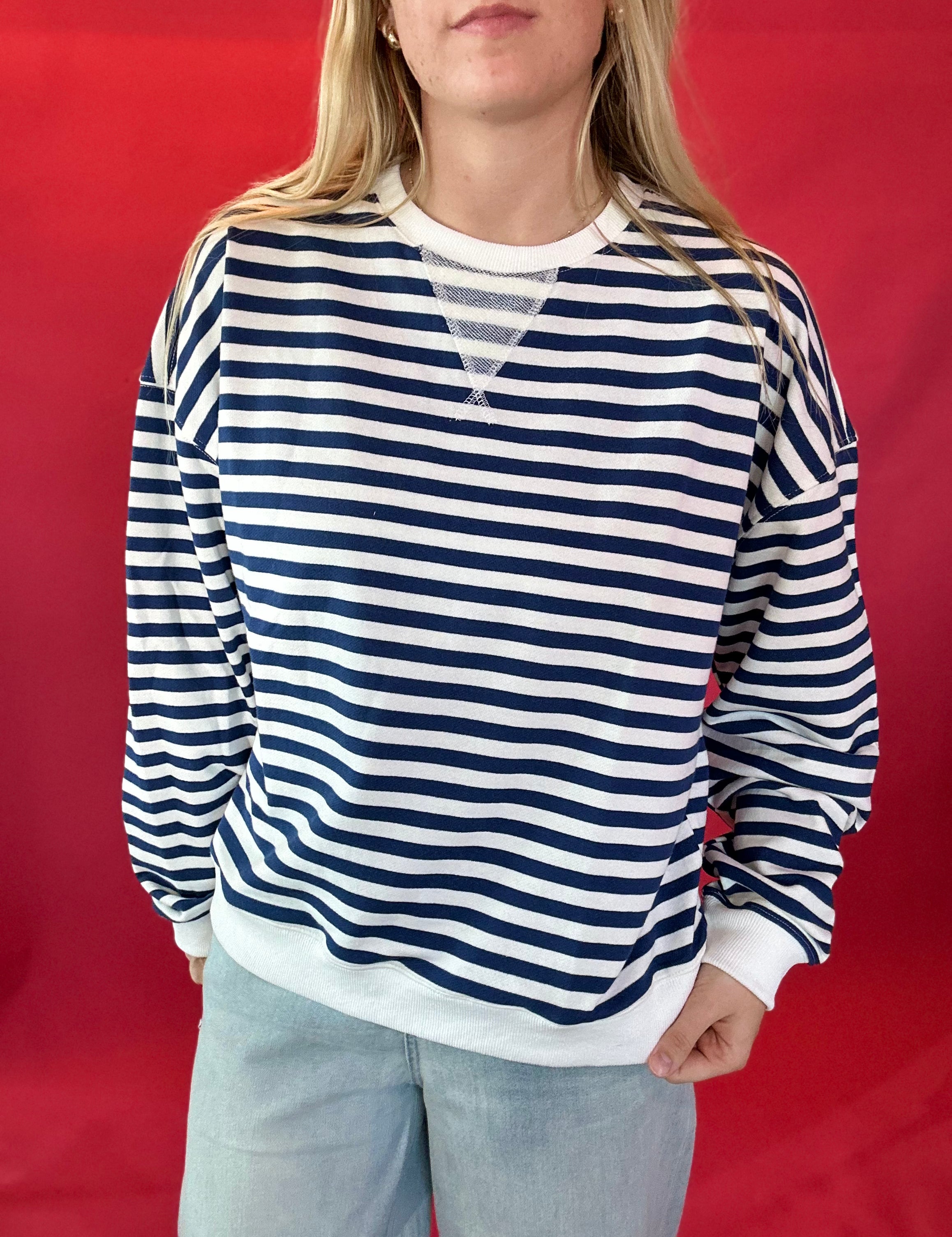 Coastal Stripes Knit Pullover in Blue