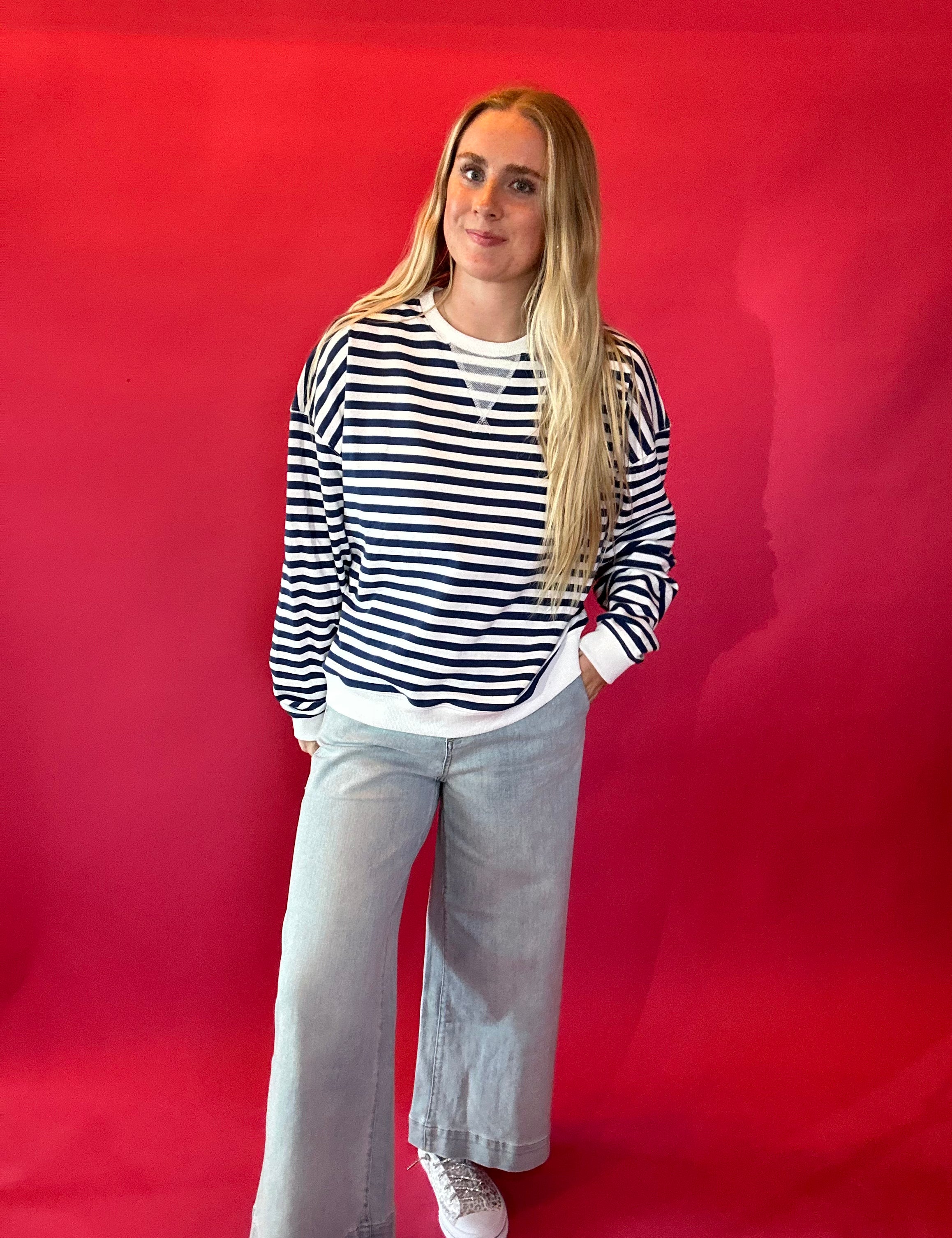 Coastal Stripes Knit Pullover in Blue