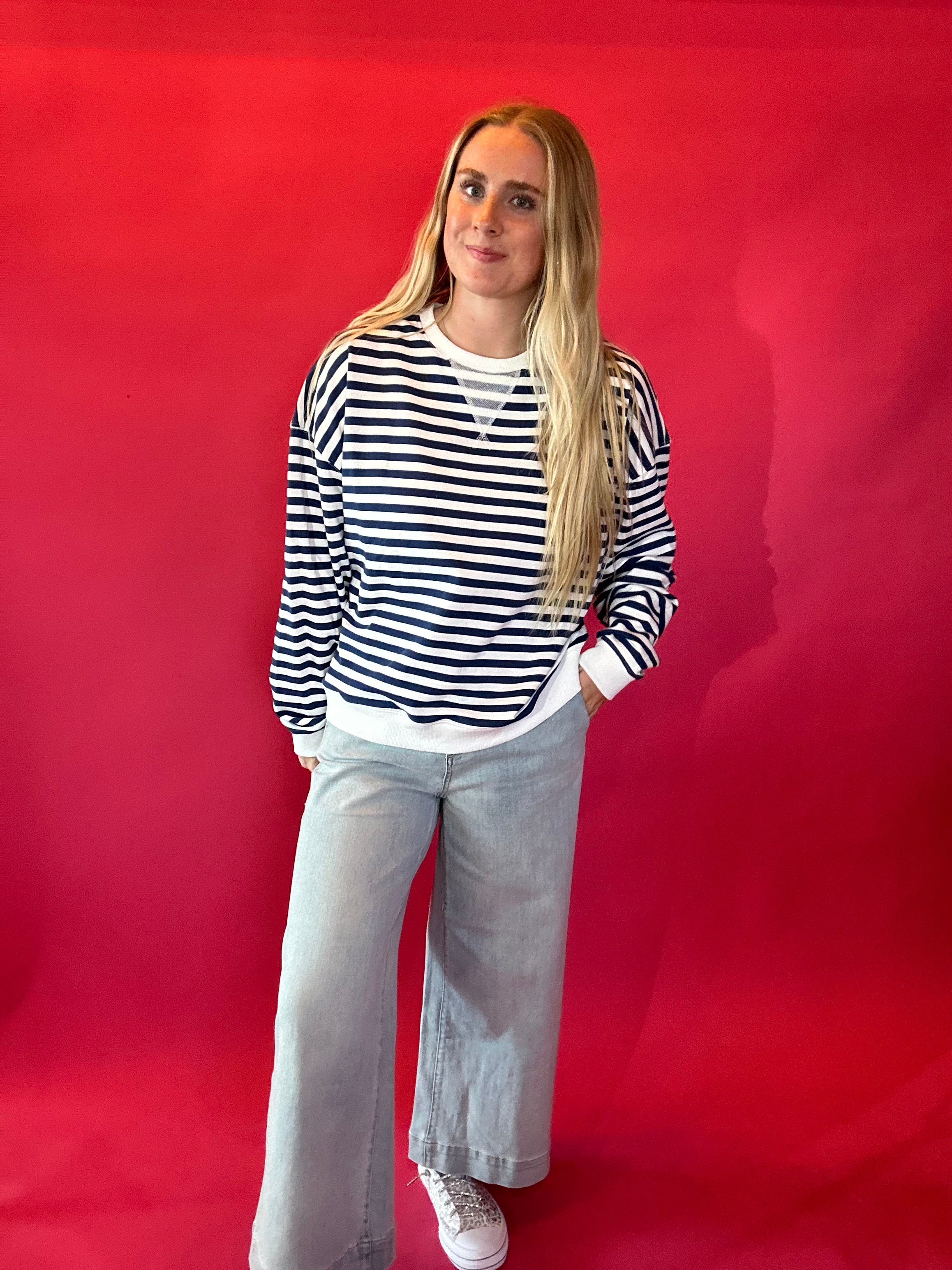Coastal Stripes Knit Pullover in Blue