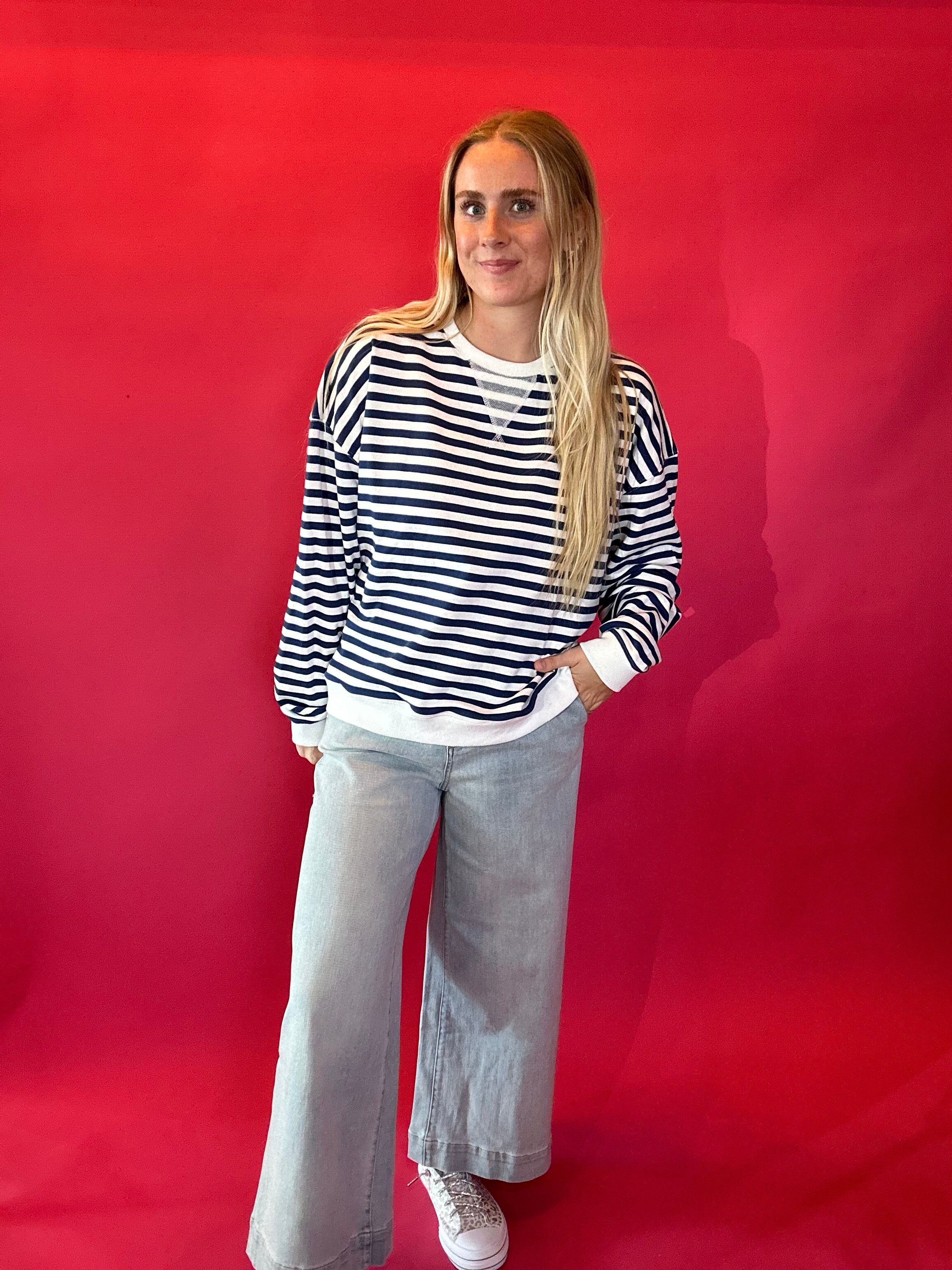 Coastal Stripes Knit Pullover in Blue