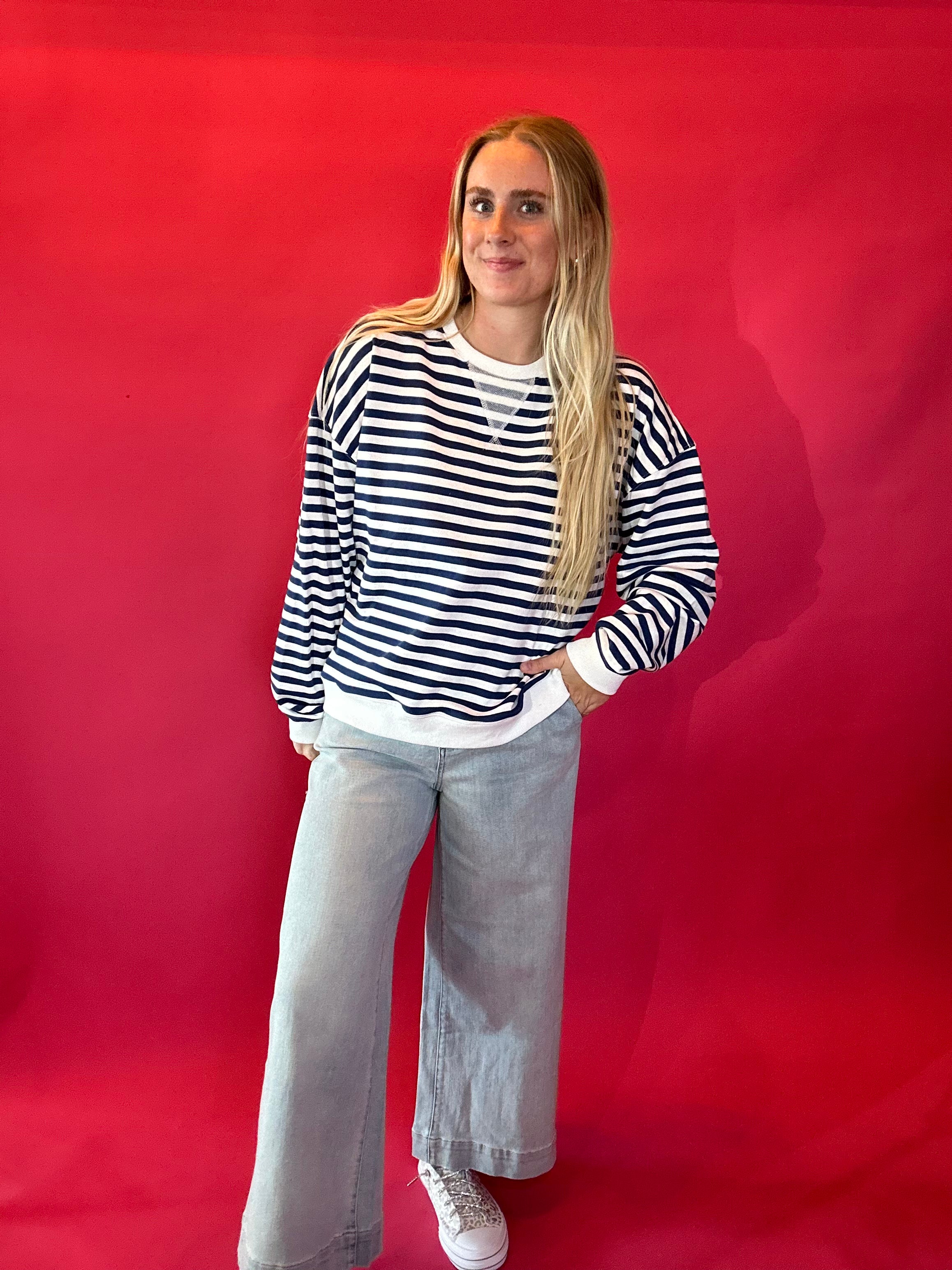 Coastal Stripes Knit Pullover in Blue