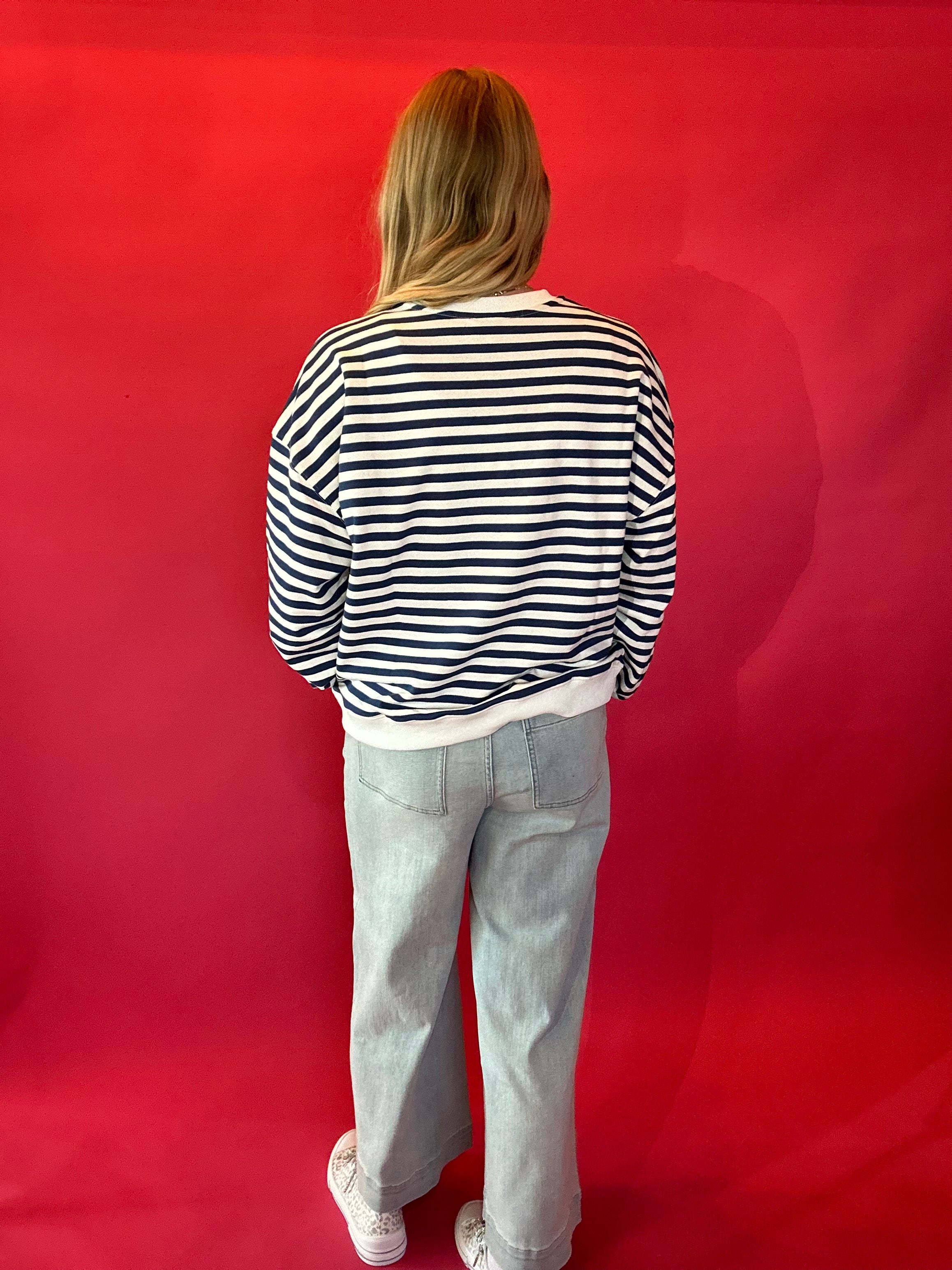Coastal Stripes Knit Pullover in Blue