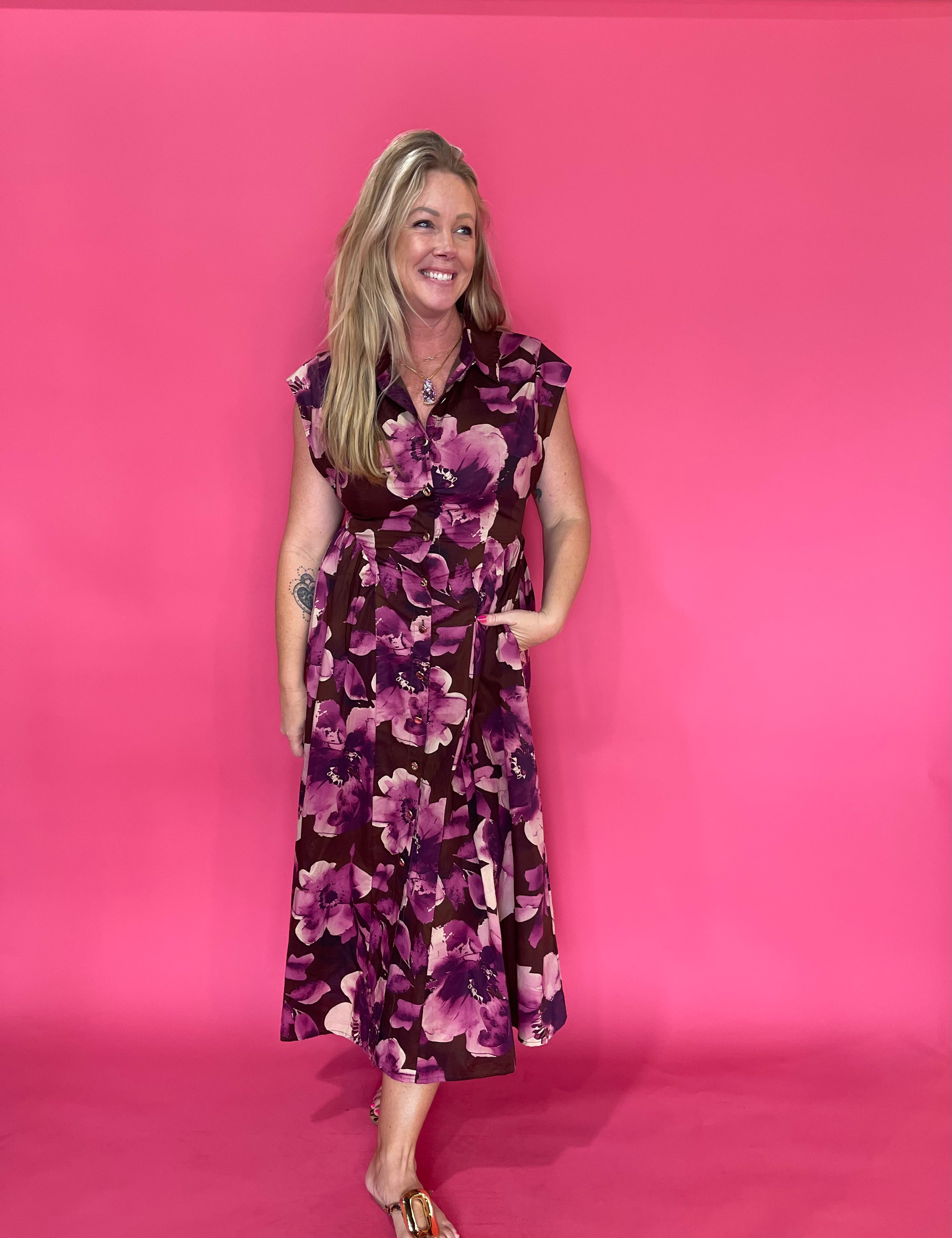 Coffee Date Floral Midi Dress