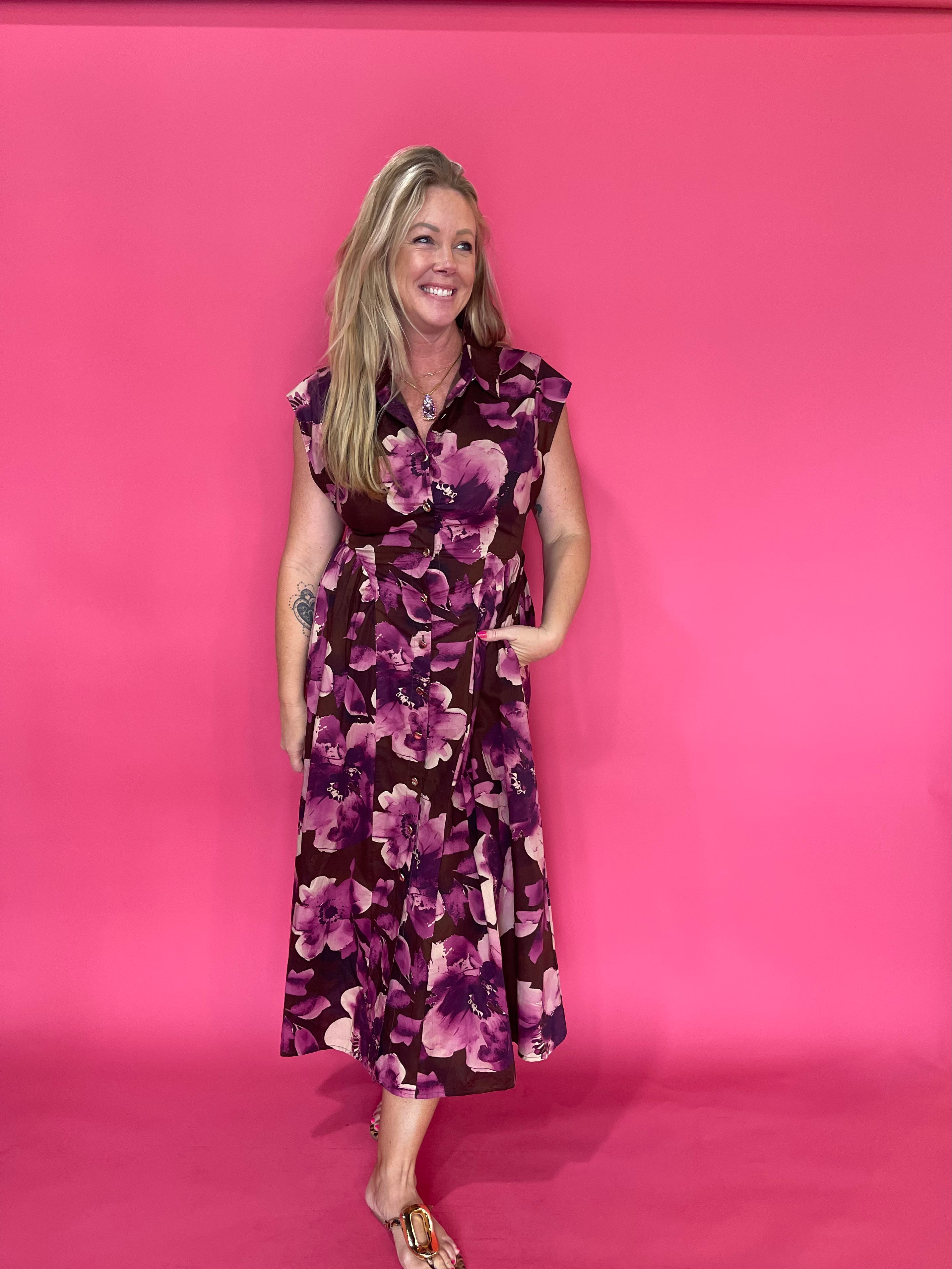 Coffee Date Floral Midi Dress