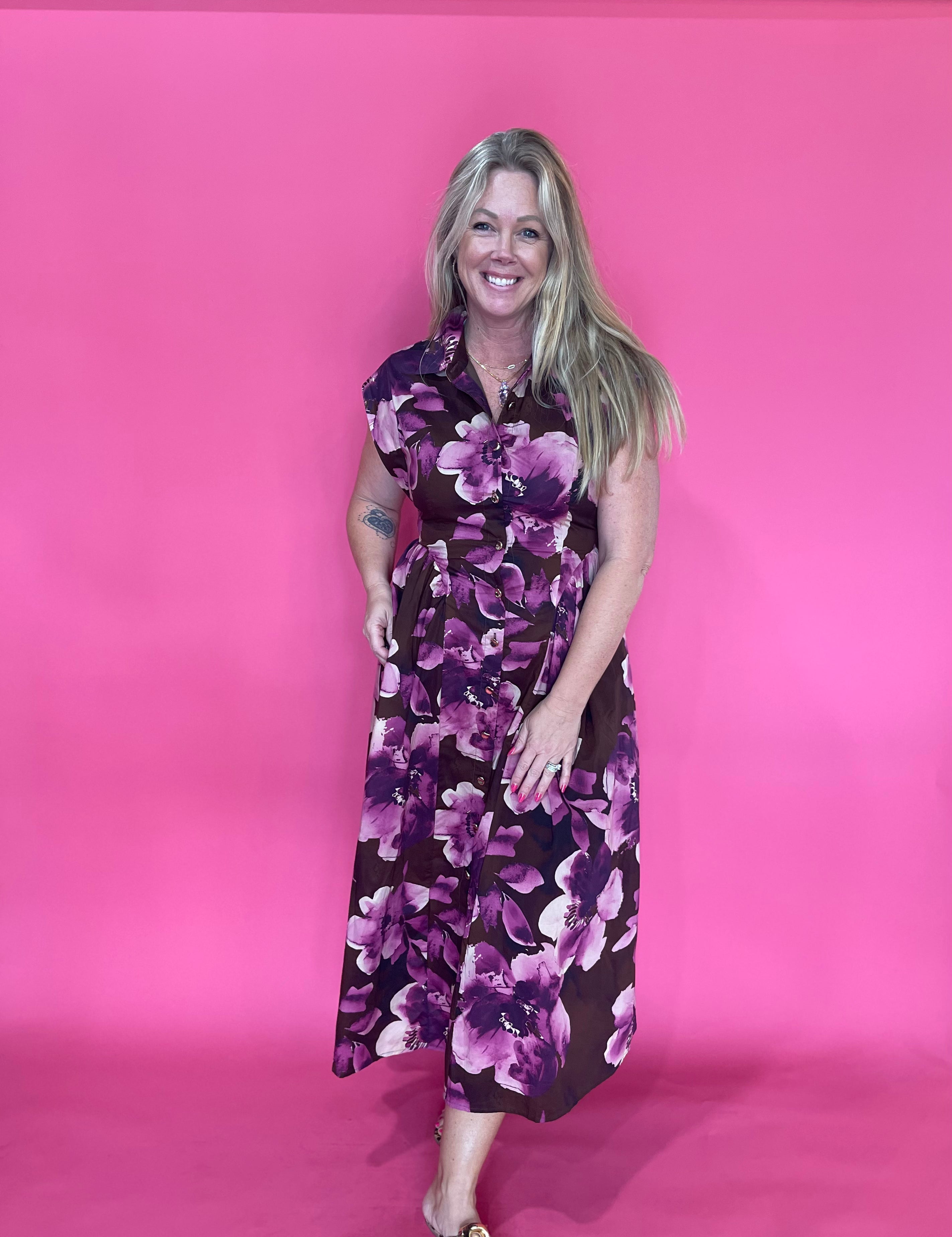 Coffee Date Floral Midi Dress