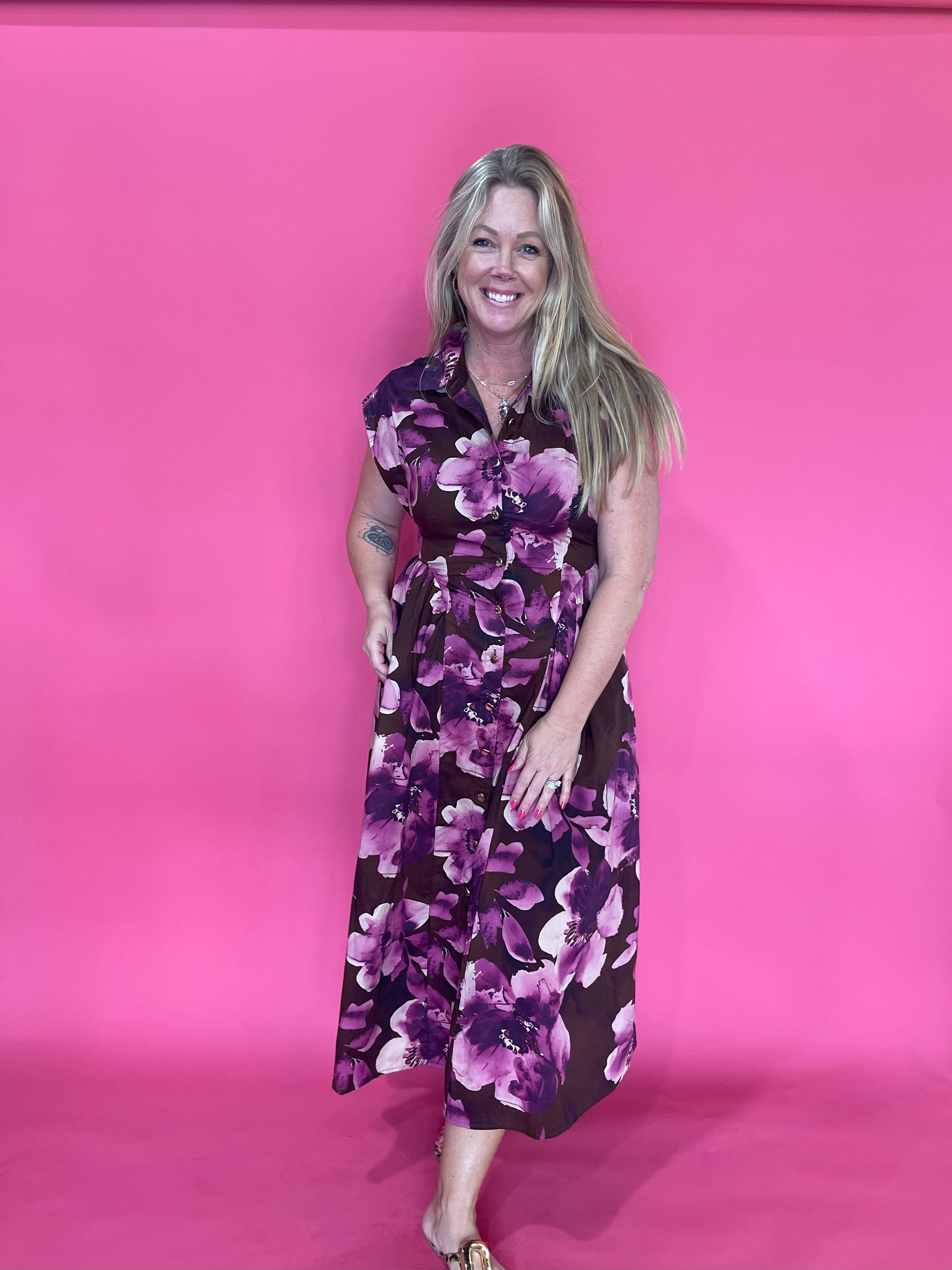 Coffee Date Floral Midi Dress