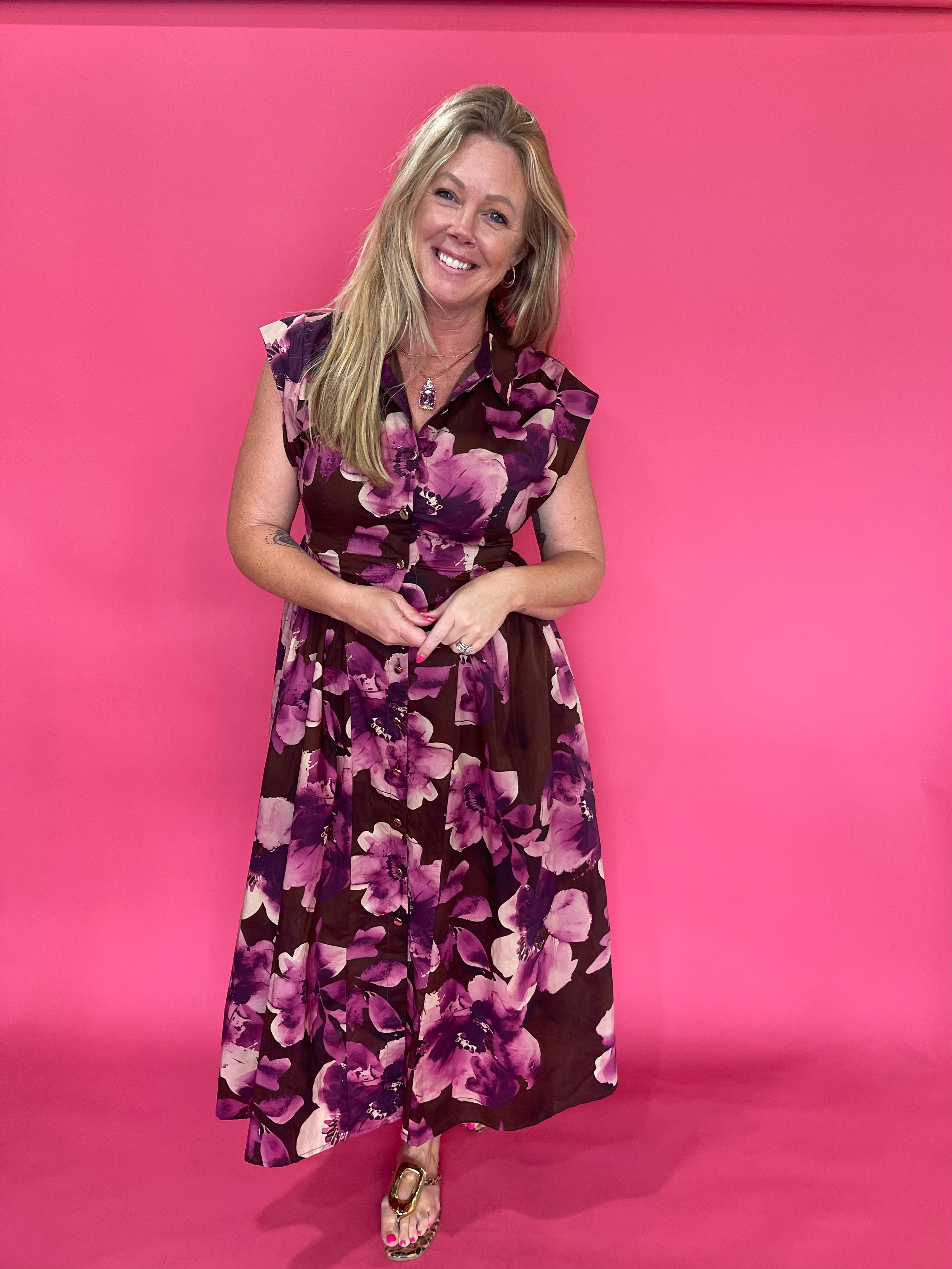 Coffee Date Floral Midi Dress