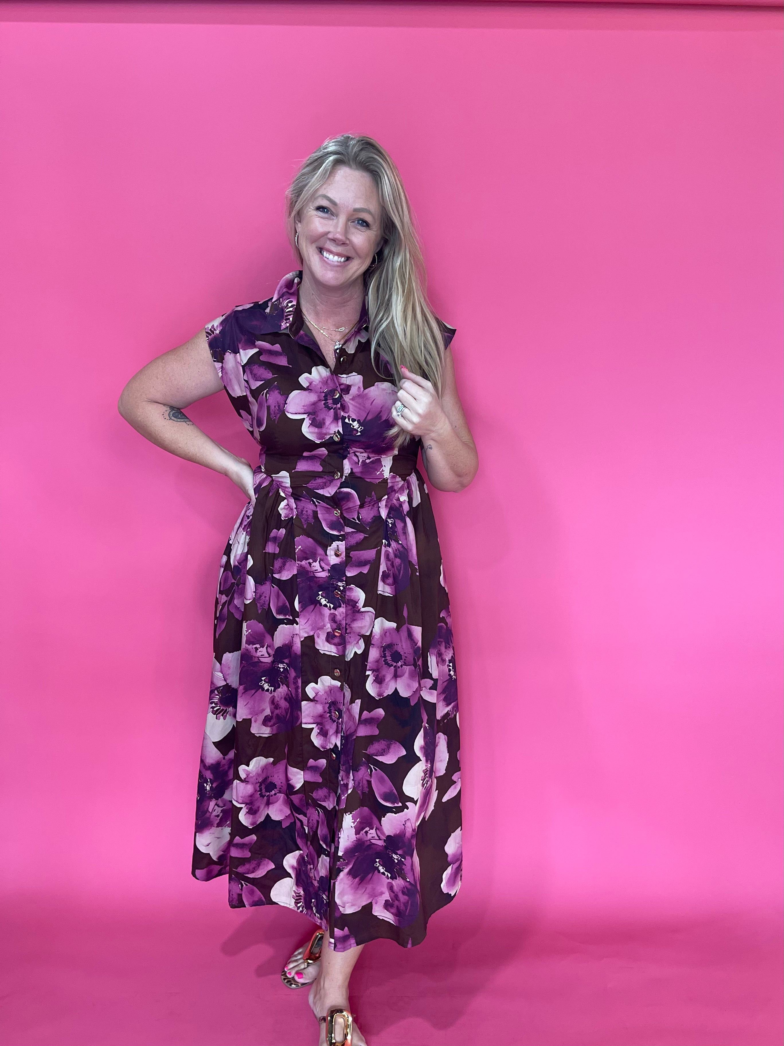Coffee Date Floral Midi Dress