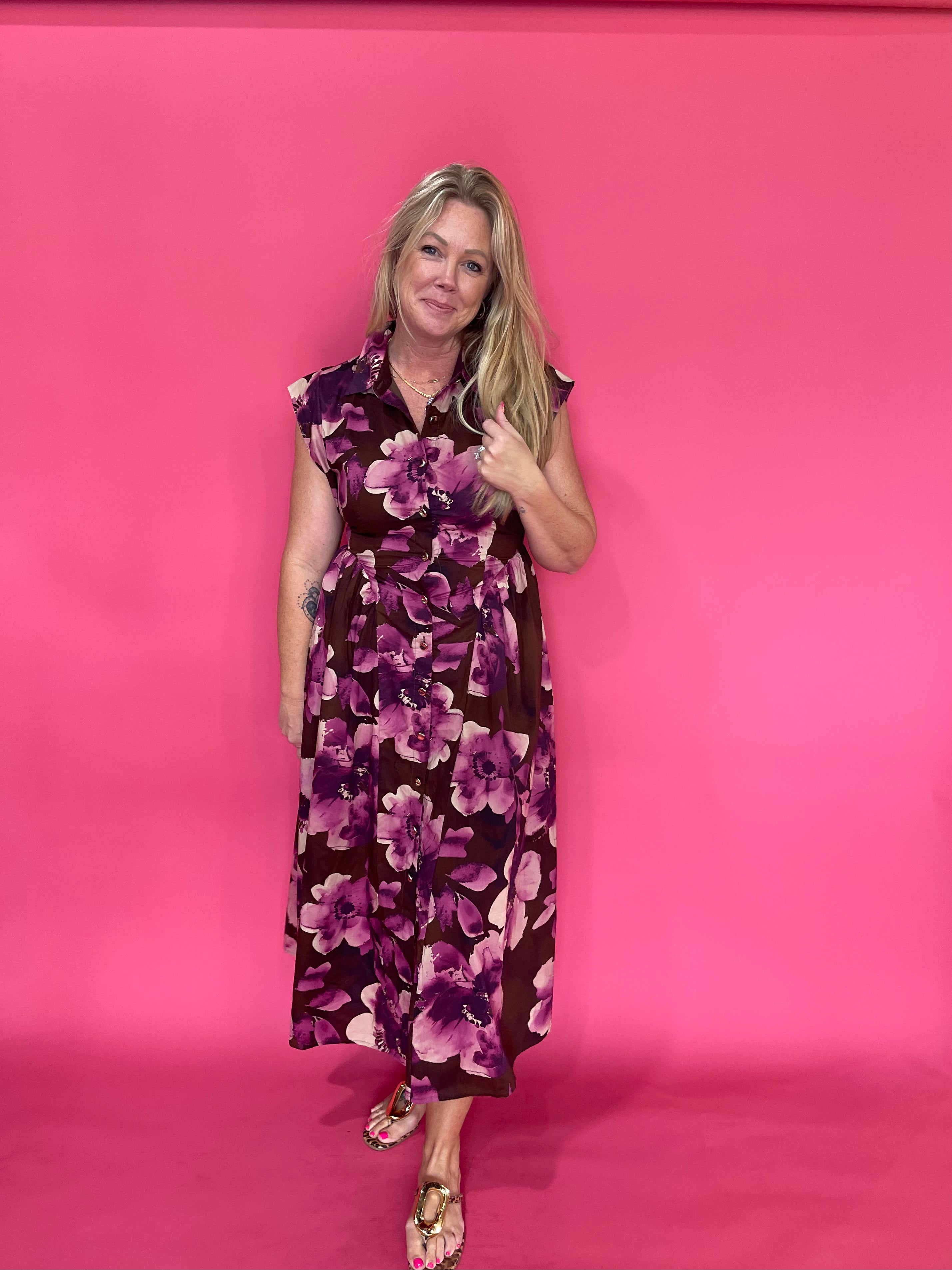 Coffee Date Floral Midi Dress