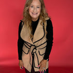 Color Block Tie Waist Button Down Vest