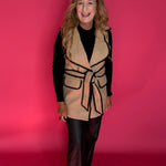 Color Block Tie Waist Button Down Vest