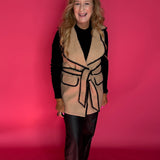 Color Block Tie Waist Button Down Vest