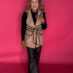 Color Block Tie Waist Button Down Vest