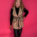 Color Block Tie Waist Button Down Vest