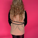 Color Block Tie Waist Button Down Vest