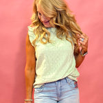 Color Cascade Ruffle Trim Top in Green