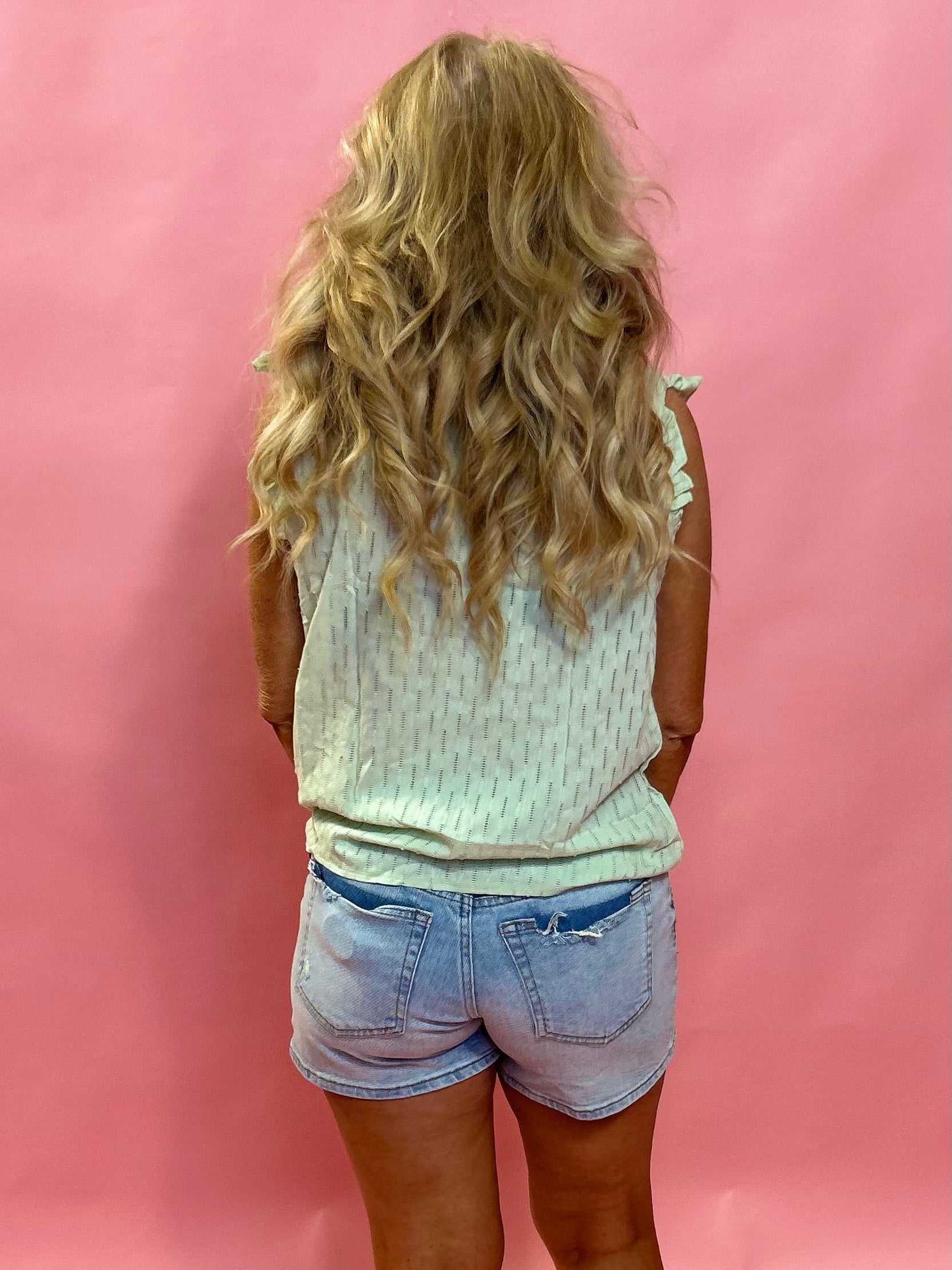 Color Cascade Ruffle Trim Top in Green