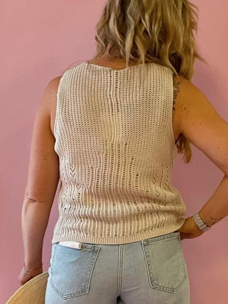 Concert Going Crochet Tank in Taupe