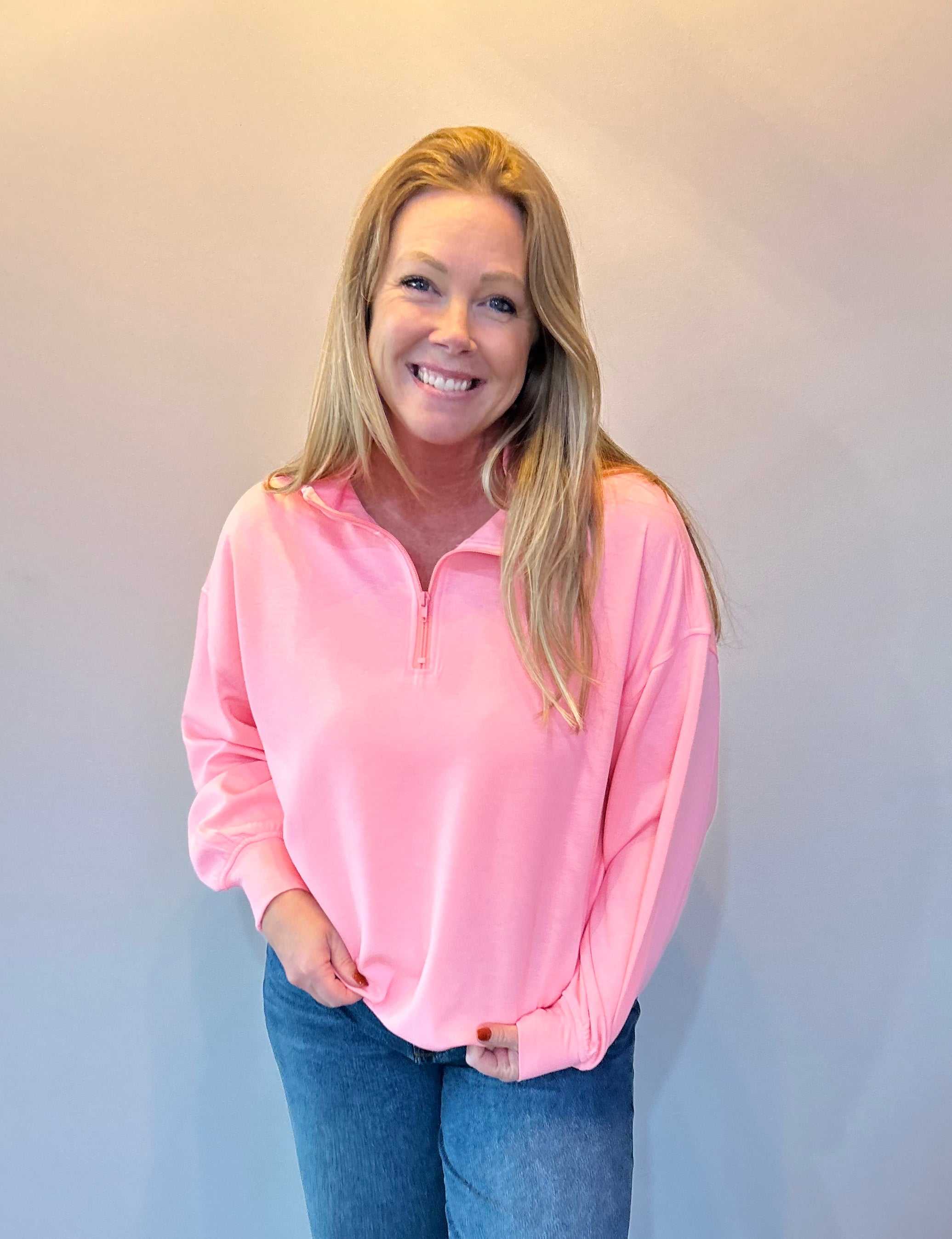 Cool Comfort Scuba Half Zip Pullover in Bright Pink