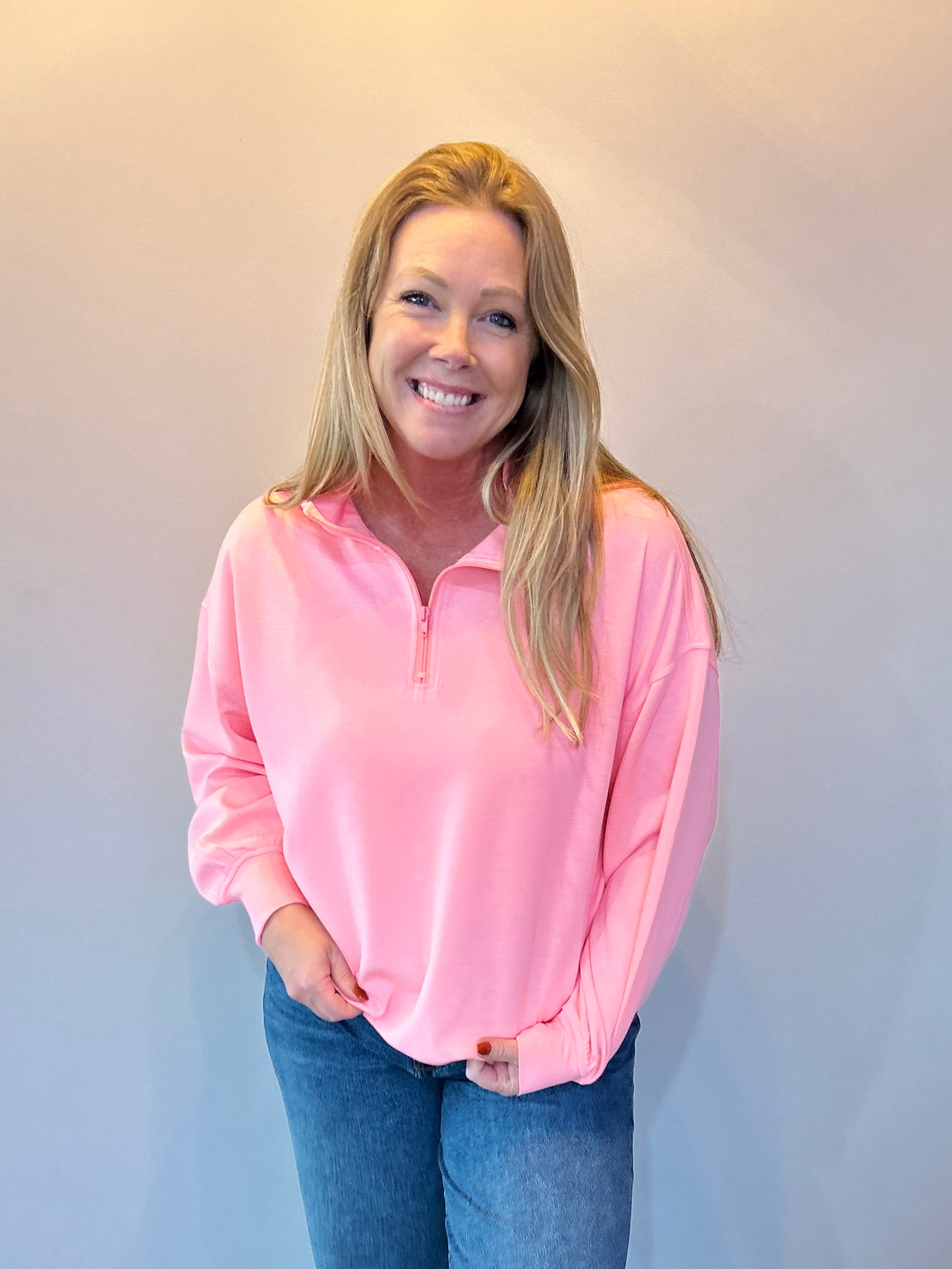 Cool Comfort Scuba Half Zip Pullover in Bright Pink