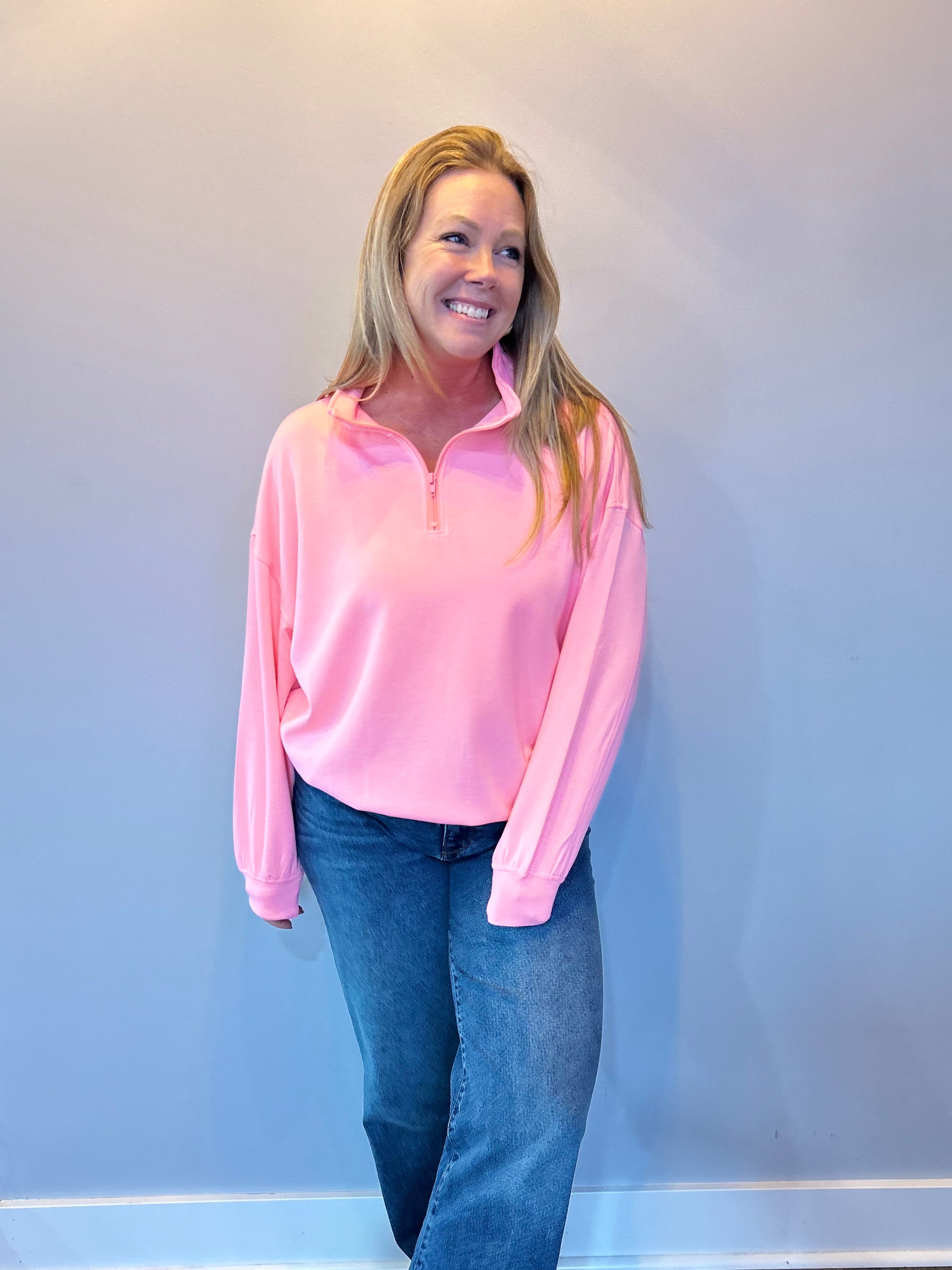 Cool Comfort Scuba Half Zip Pullover in Bright Pink
