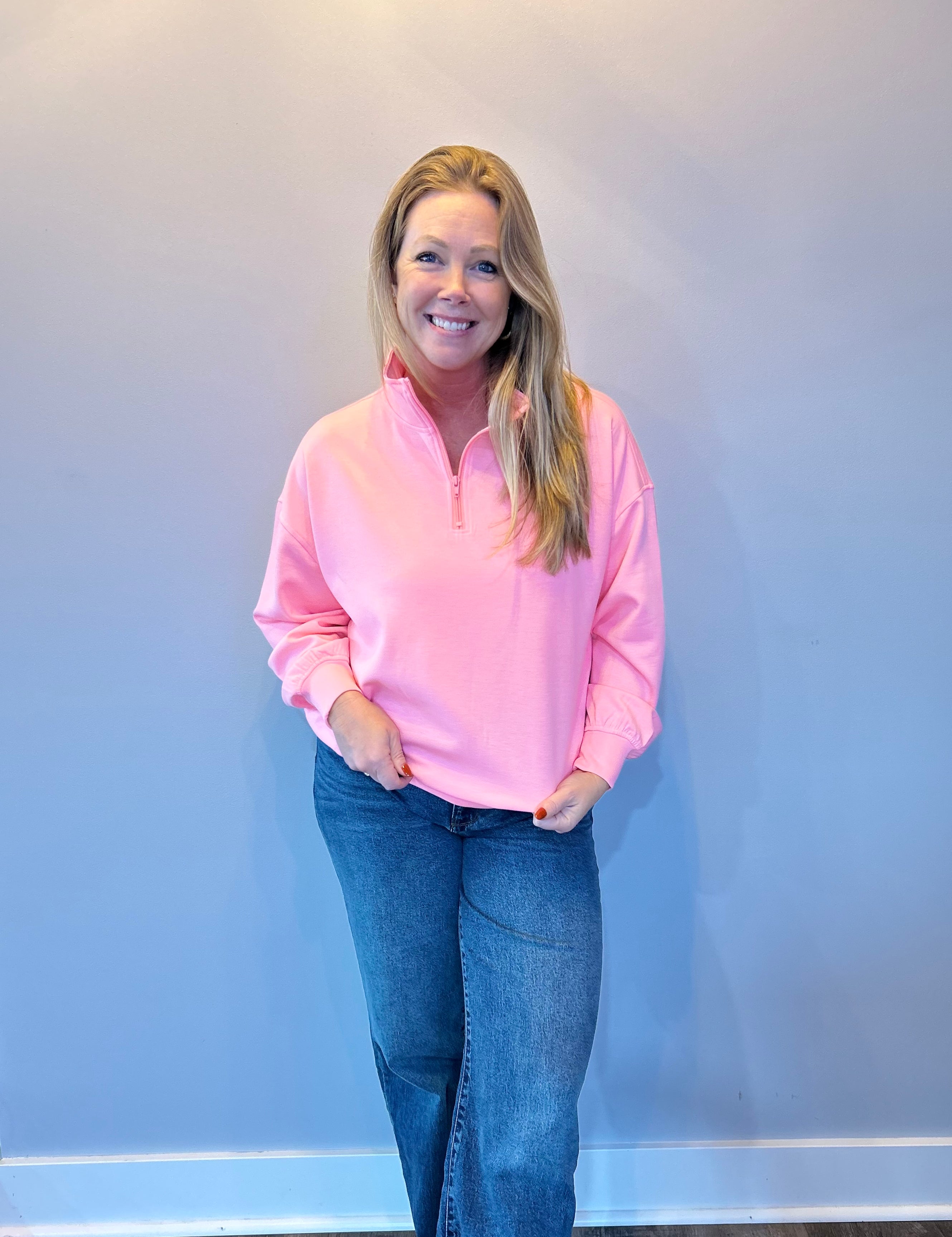 Cool Comfort Scuba Half Zip Pullover in Bright Pink
