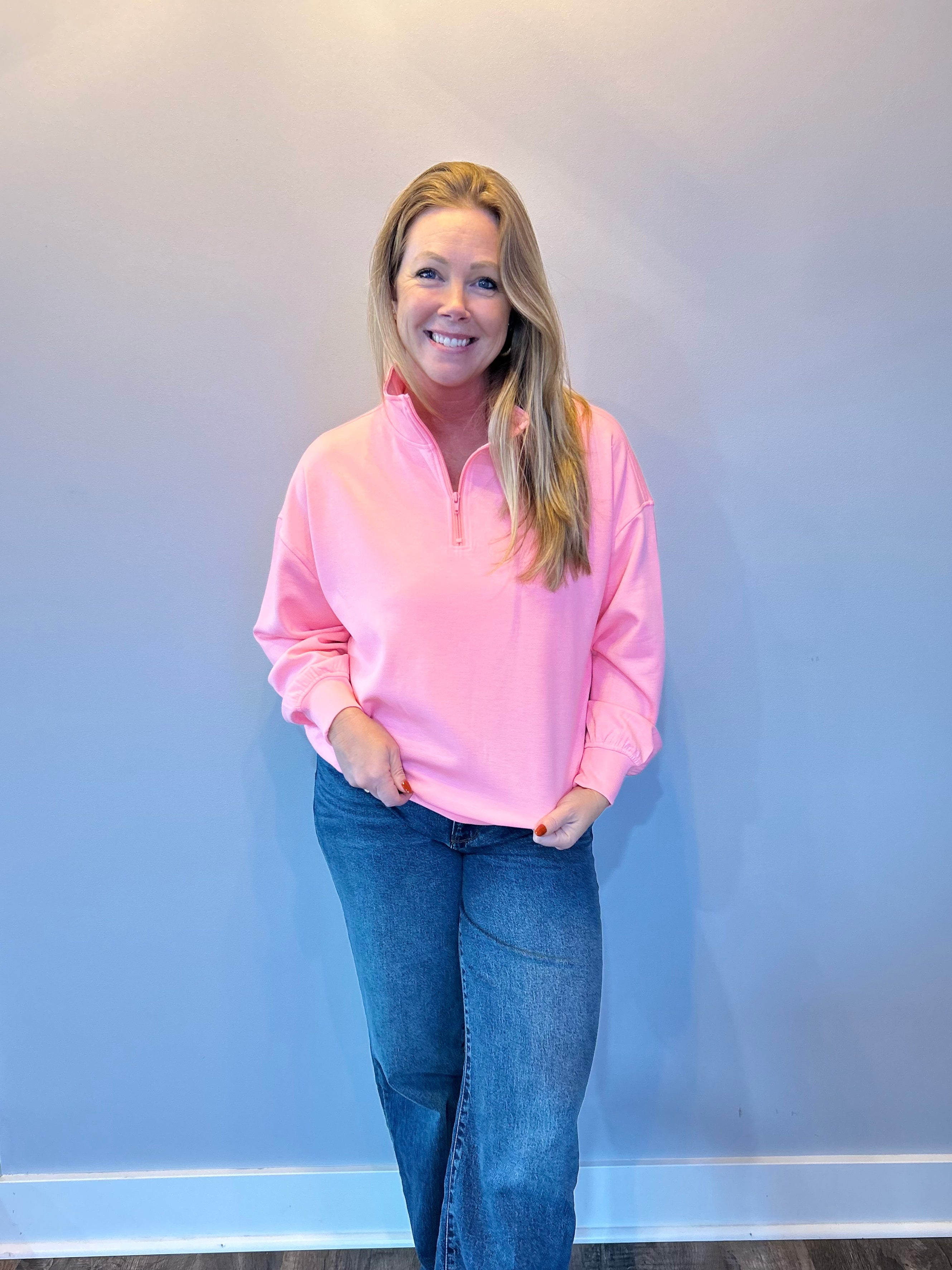 Cool Comfort Scuba Half Zip Pullover in Bright Pink