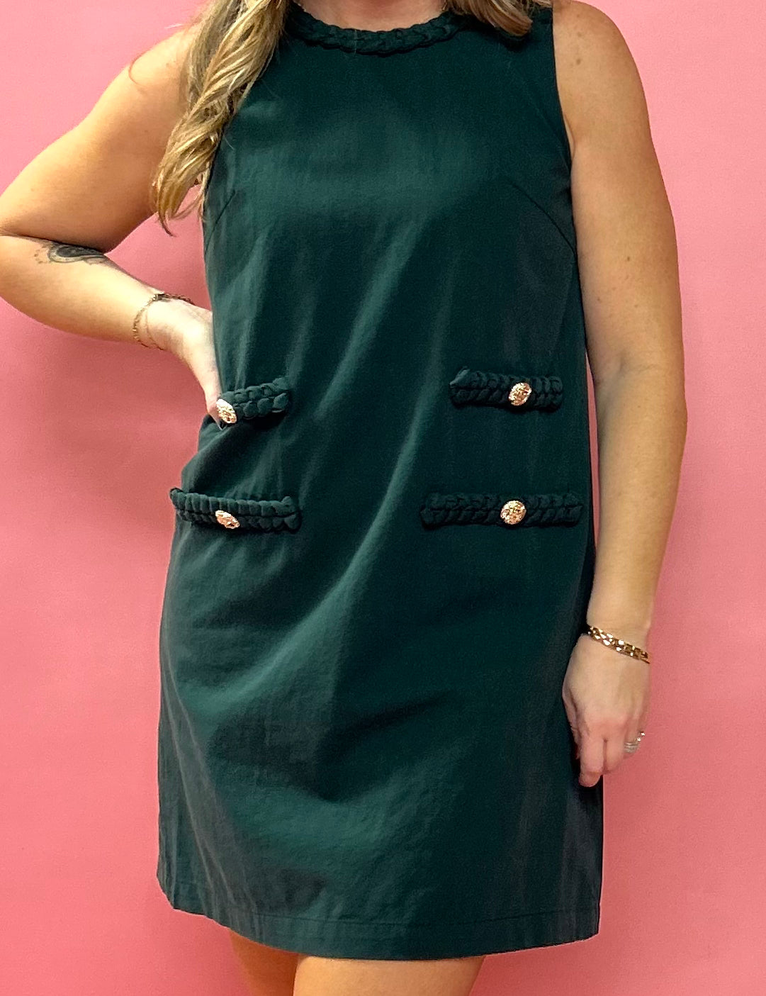 Country Roads Denim Mini Dress in Olive Green