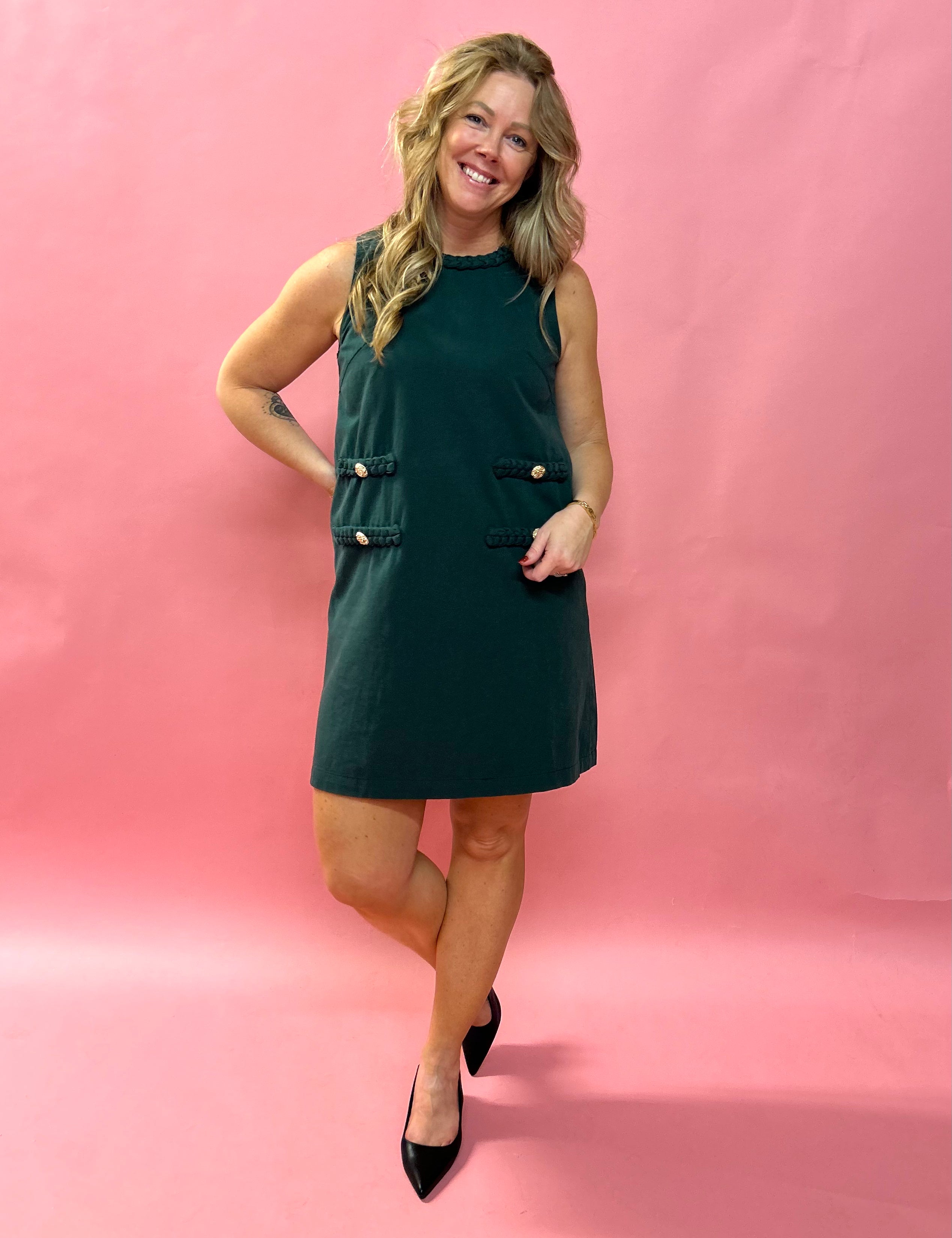 Country Roads Denim Mini Dress in Olive Green