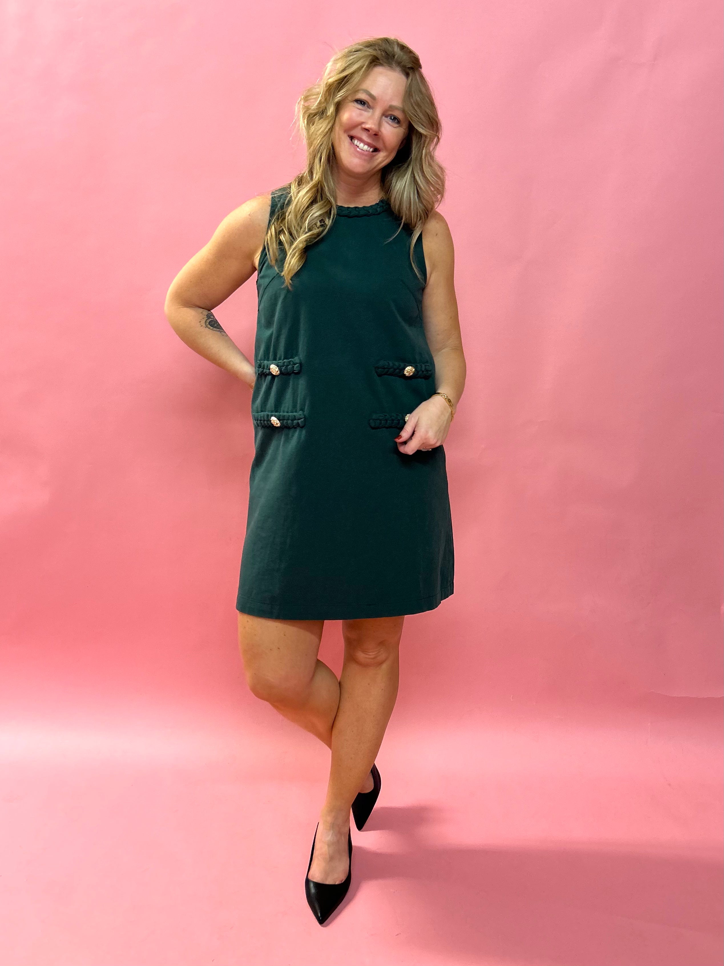 Country Roads Denim Mini Dress in Olive Green