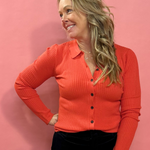 Coyle Button Down Collared Sweater in Red