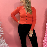 Coyle Button Down Collared Sweater in Red