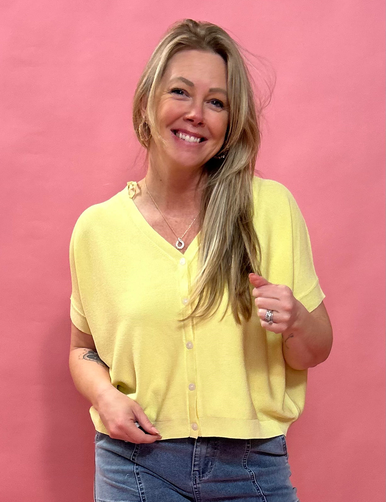 Cozy Chic Boxy Button-Up Cardigan in Lemon