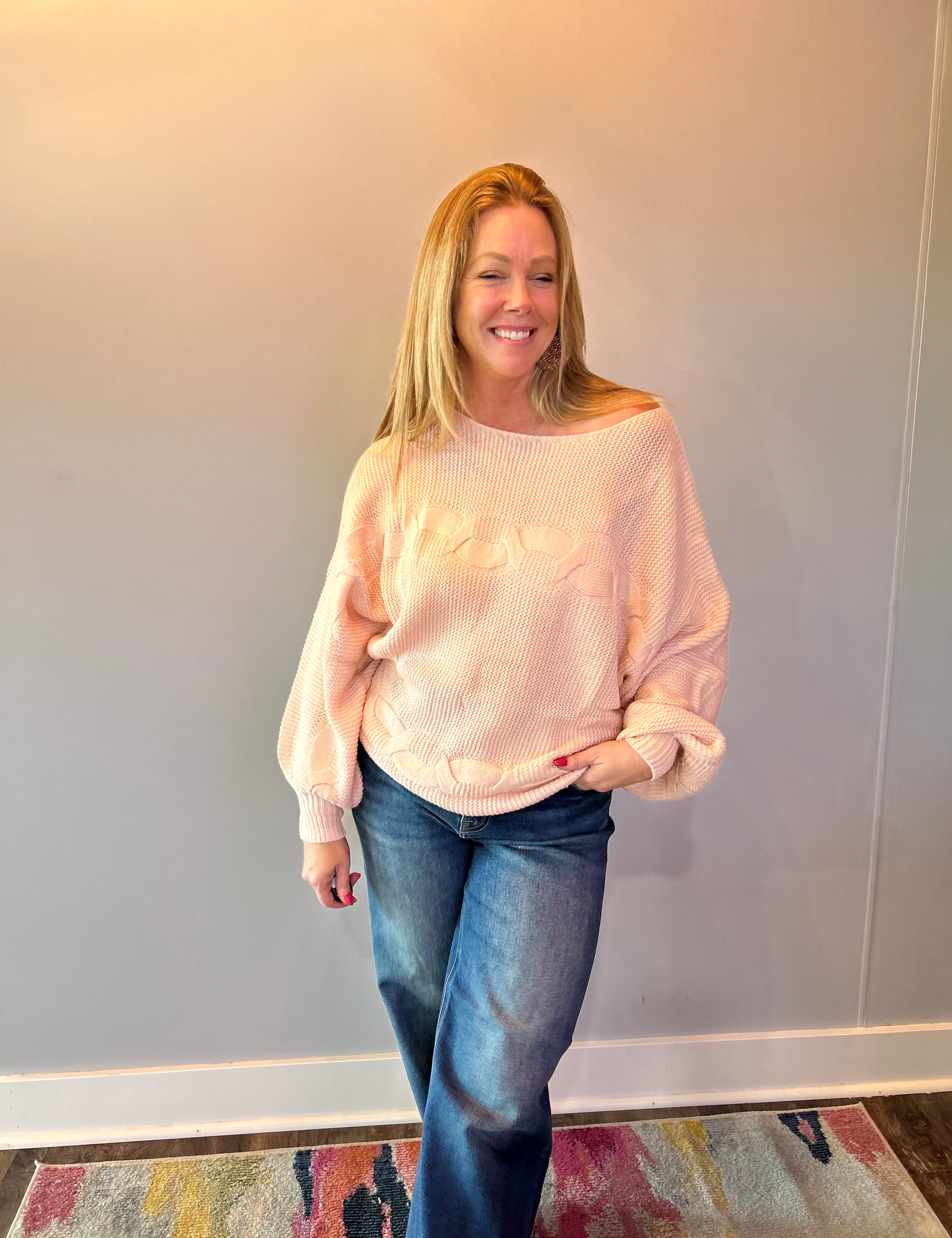 Cozy Chic Off the Shoulder Sweater in Pink