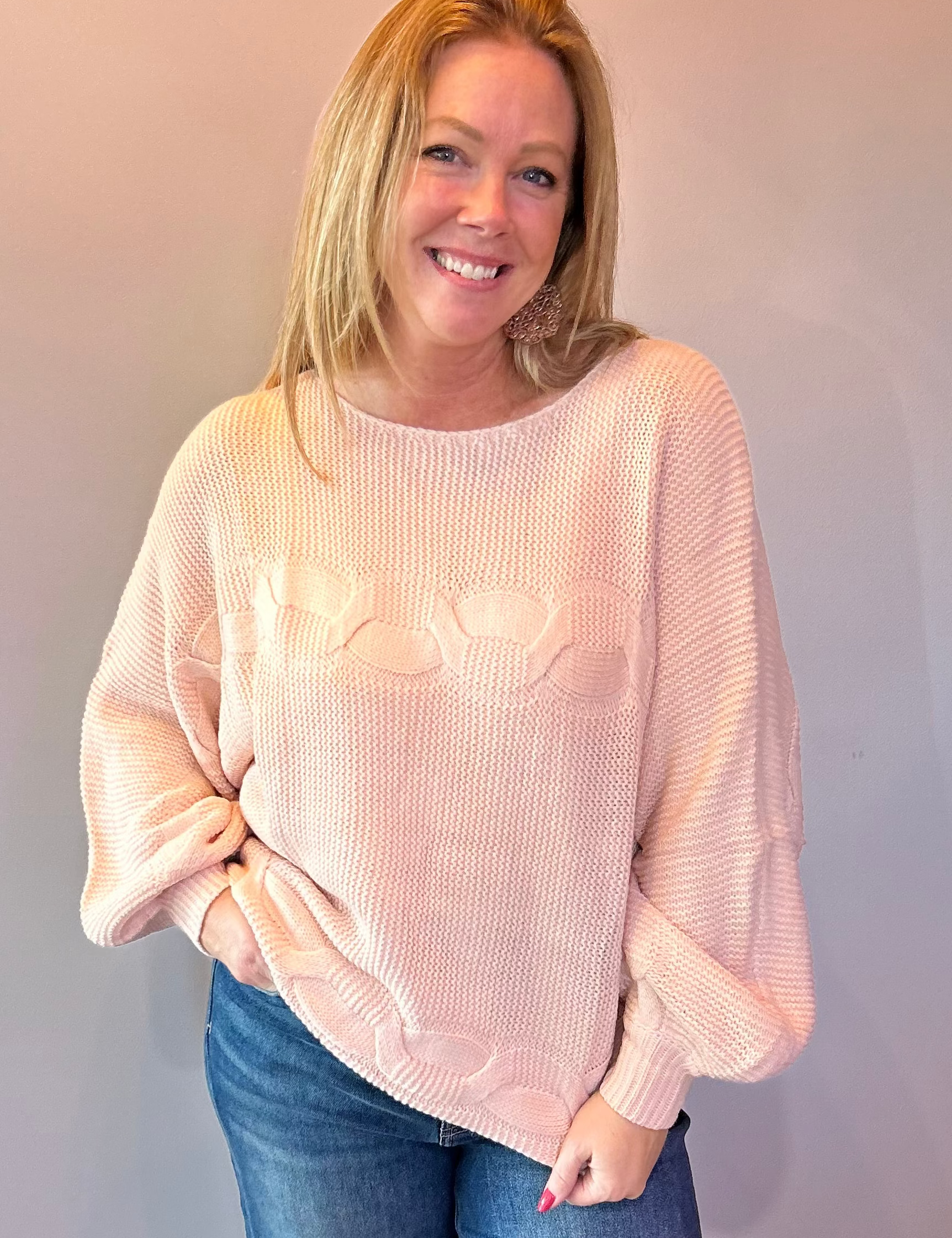 Cozy Chic Off the Shoulder Sweater in Pink
