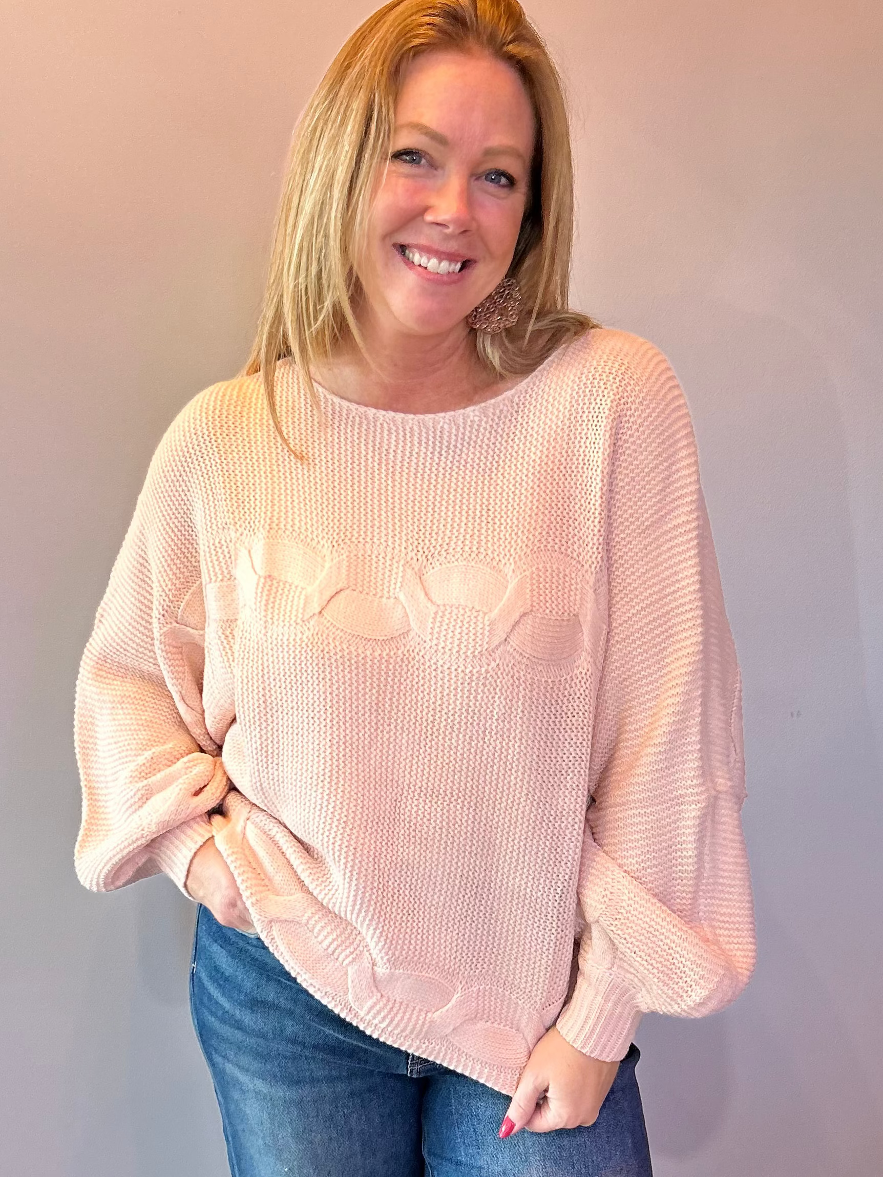 Cozy Chic Off the Shoulder Sweater in Pink