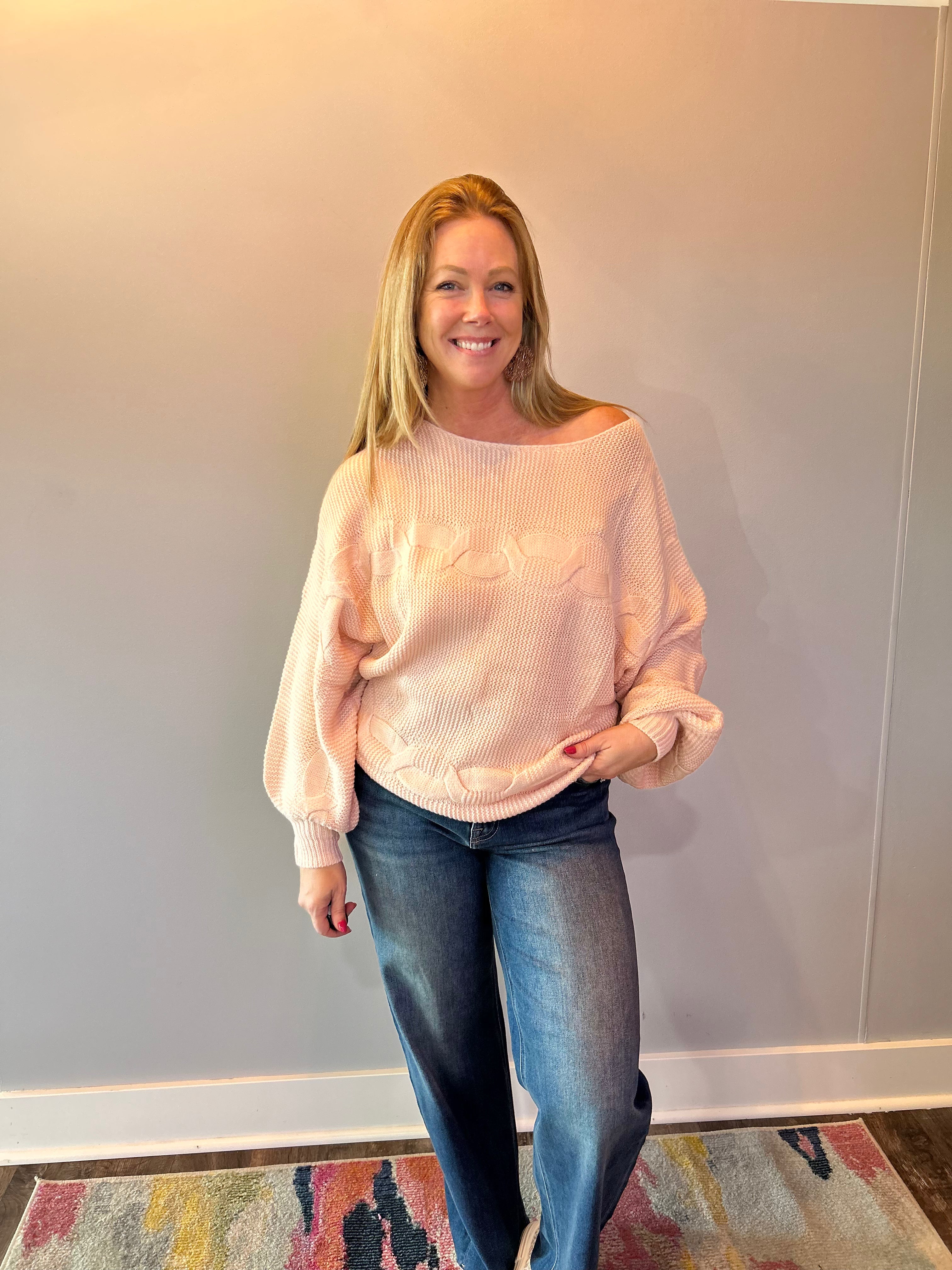 Cozy Chic Off the Shoulder Sweater in Pink