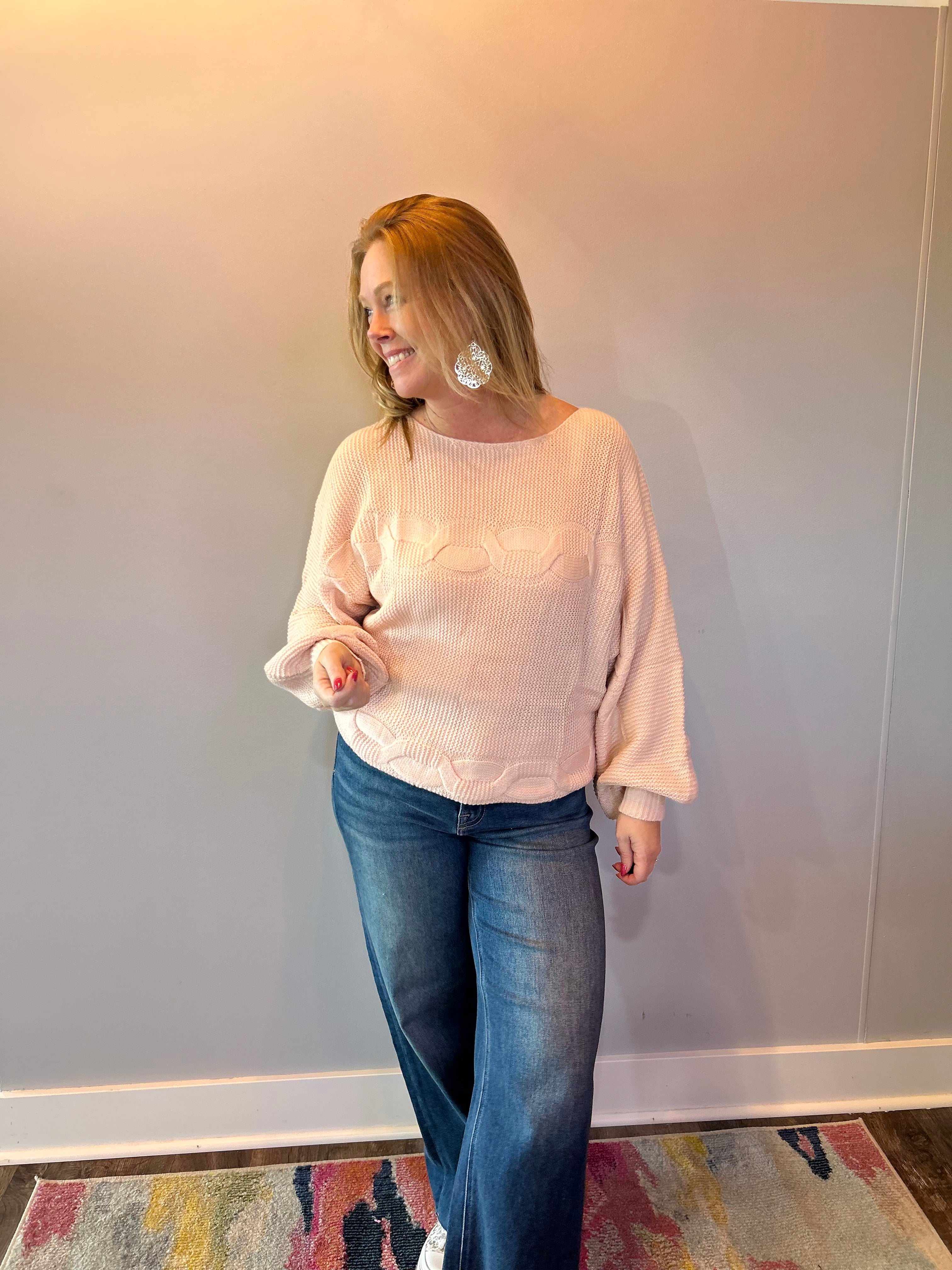 Cozy Chic Off the Shoulder Sweater in Pink