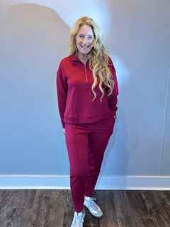 Cozy Chic Pullover & Jogger Set in Cabernet