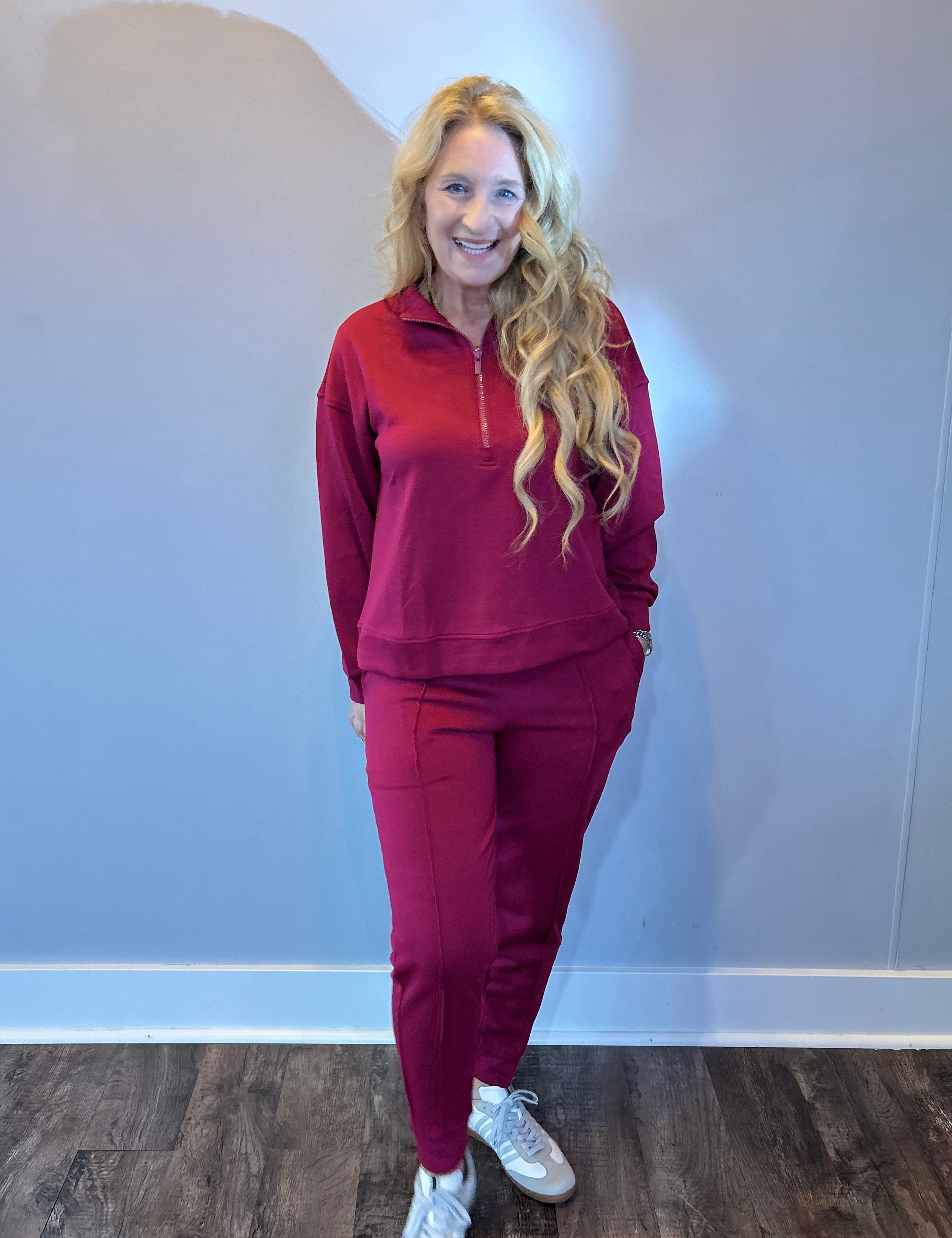 Cozy Chic Pullover & Jogger Set in Cabernet