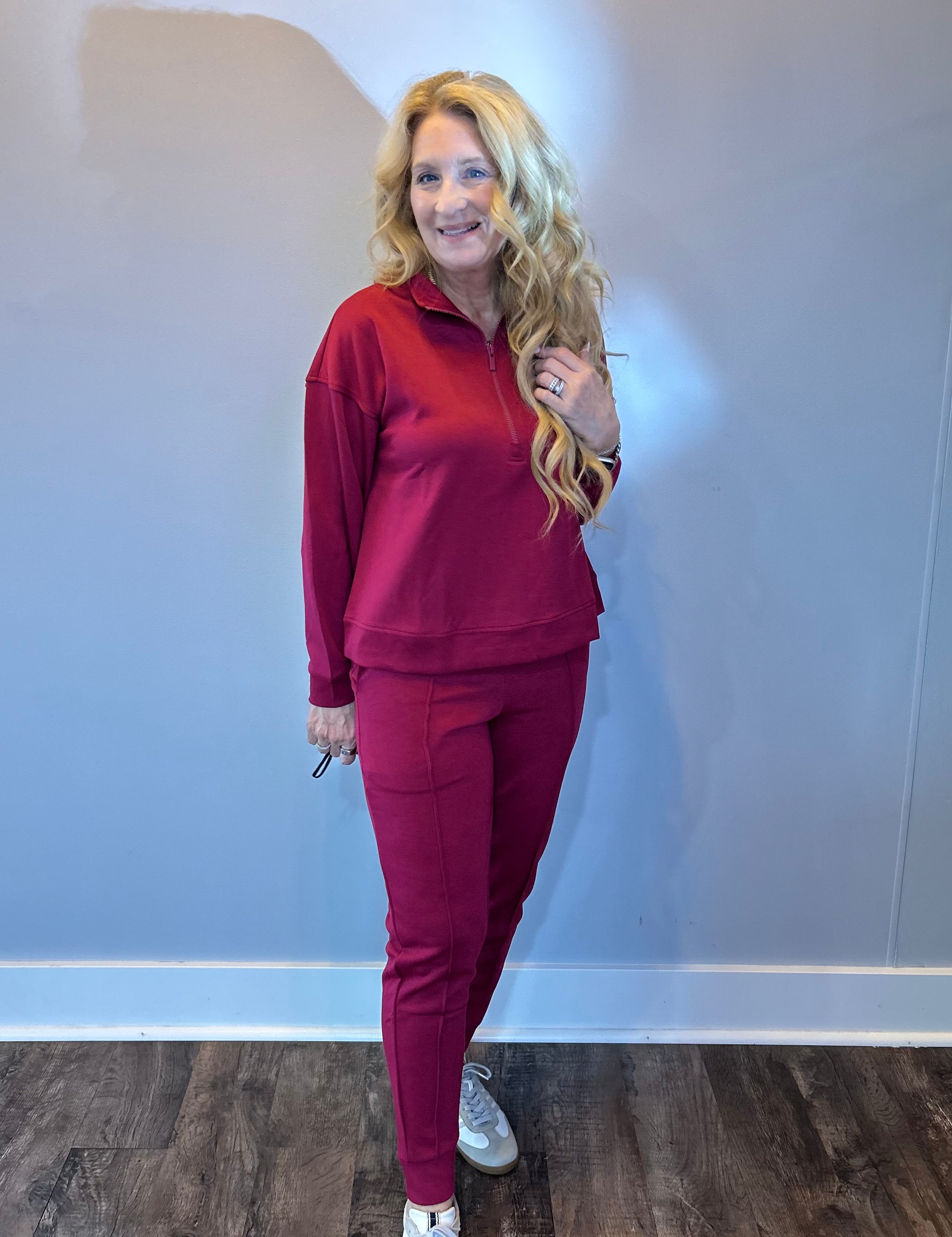 Cozy Chic Pullover & Jogger Set in Cabernet