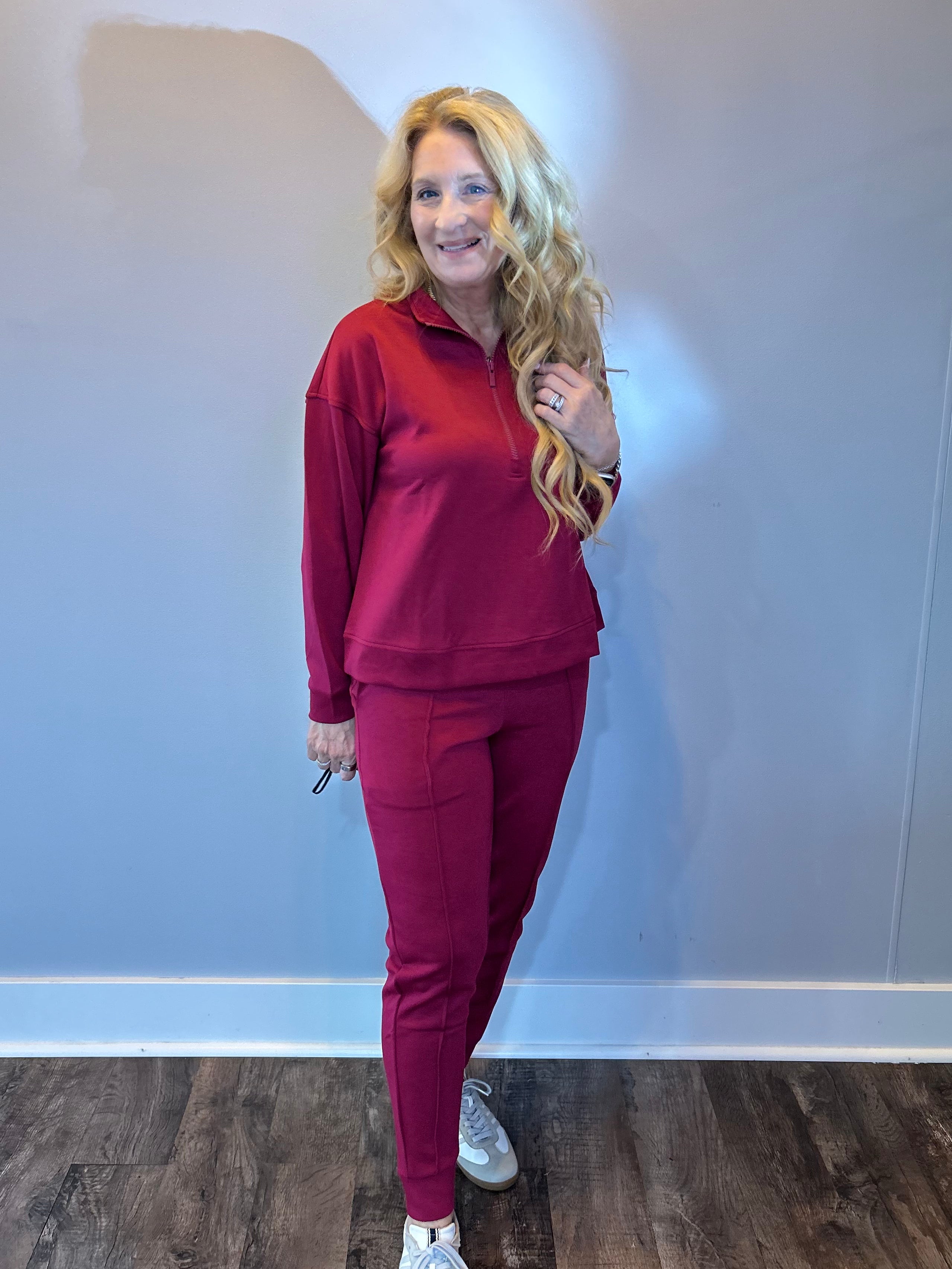 Cozy Chic Pullover & Jogger Set in Cabernet