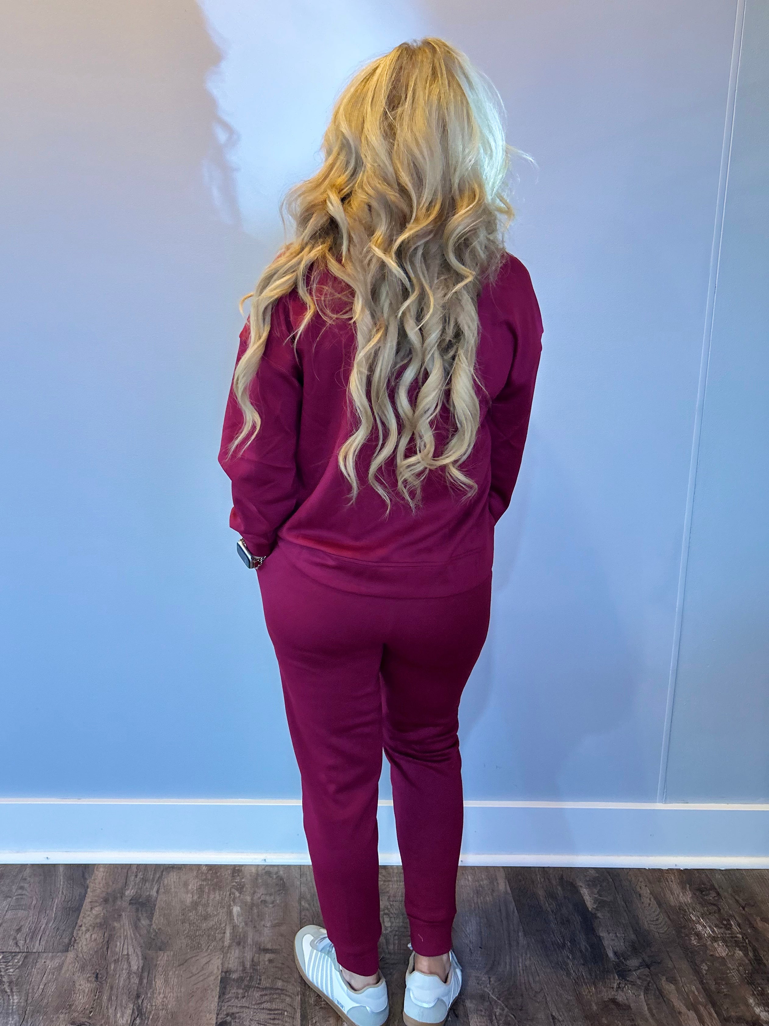 Cozy Chic Pullover & Jogger Set in Cabernet
